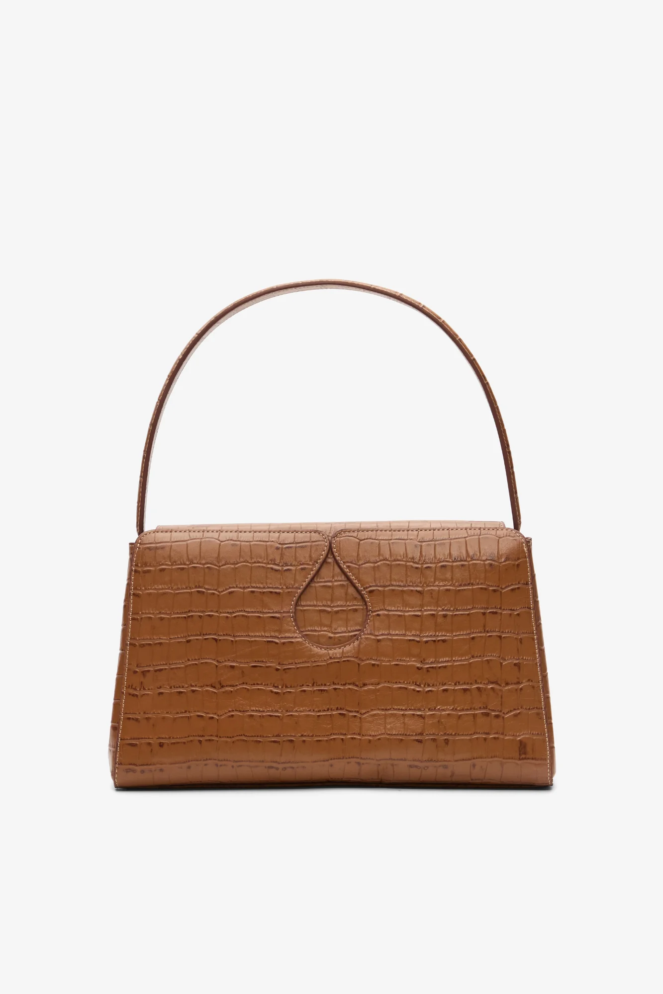 Croco-Embossed Camel Leather Shoulder Bag With Drop-Shaped Detail