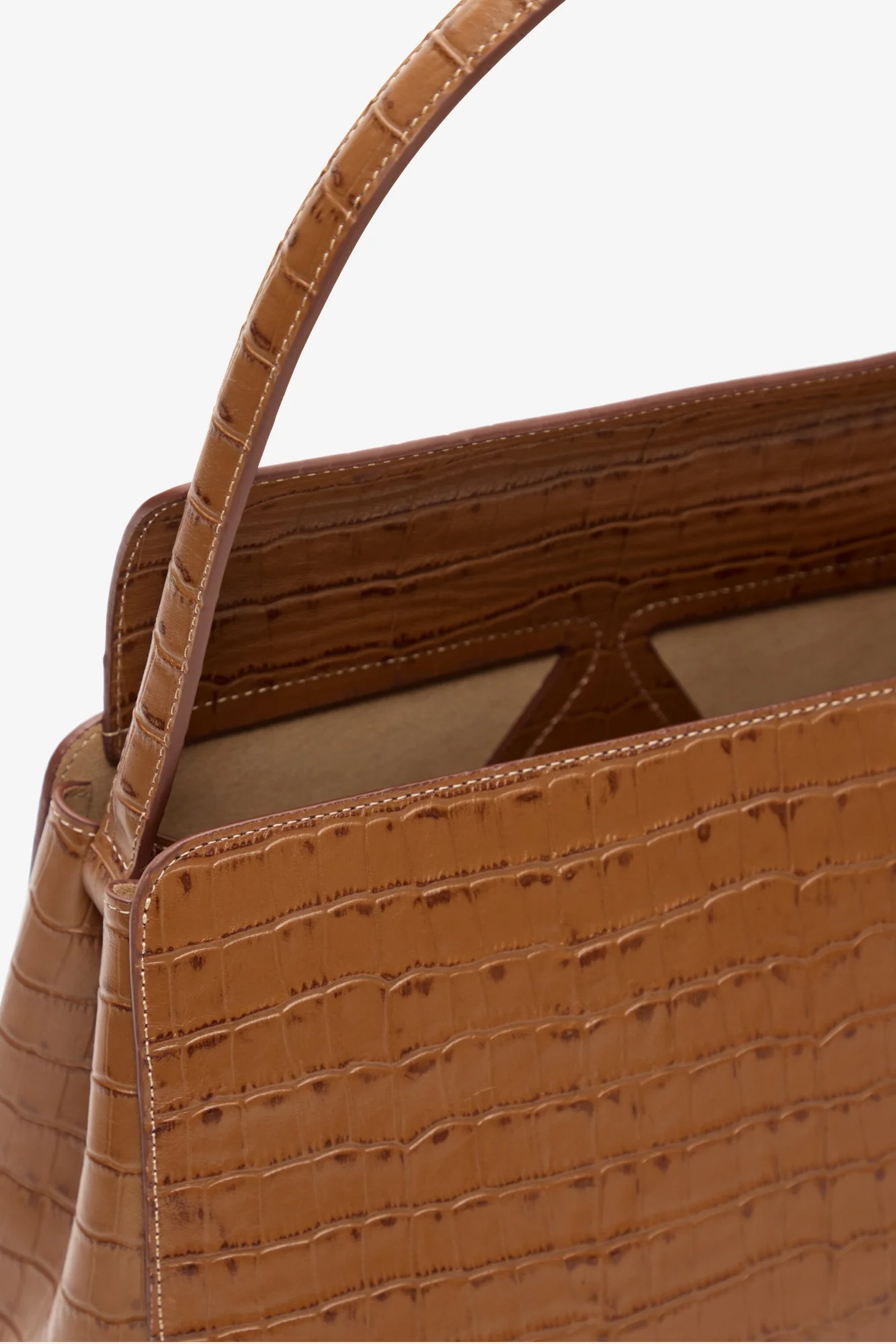 Croco-Embossed Camel Leather Shoulder Bag With Drop-Shaped Detail - Image 3