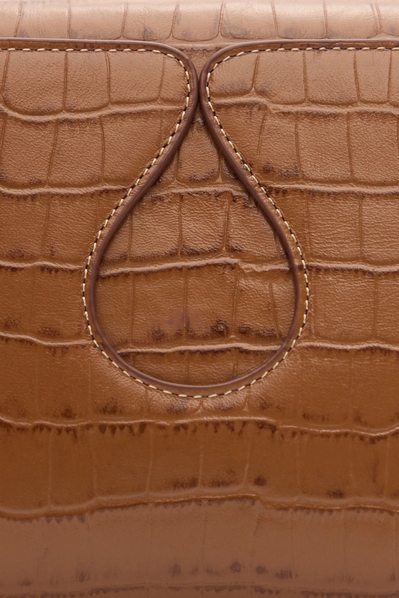 Croco-Embossed Camel Leather Shoulder Bag With Drop-Shaped Detail - Image 4