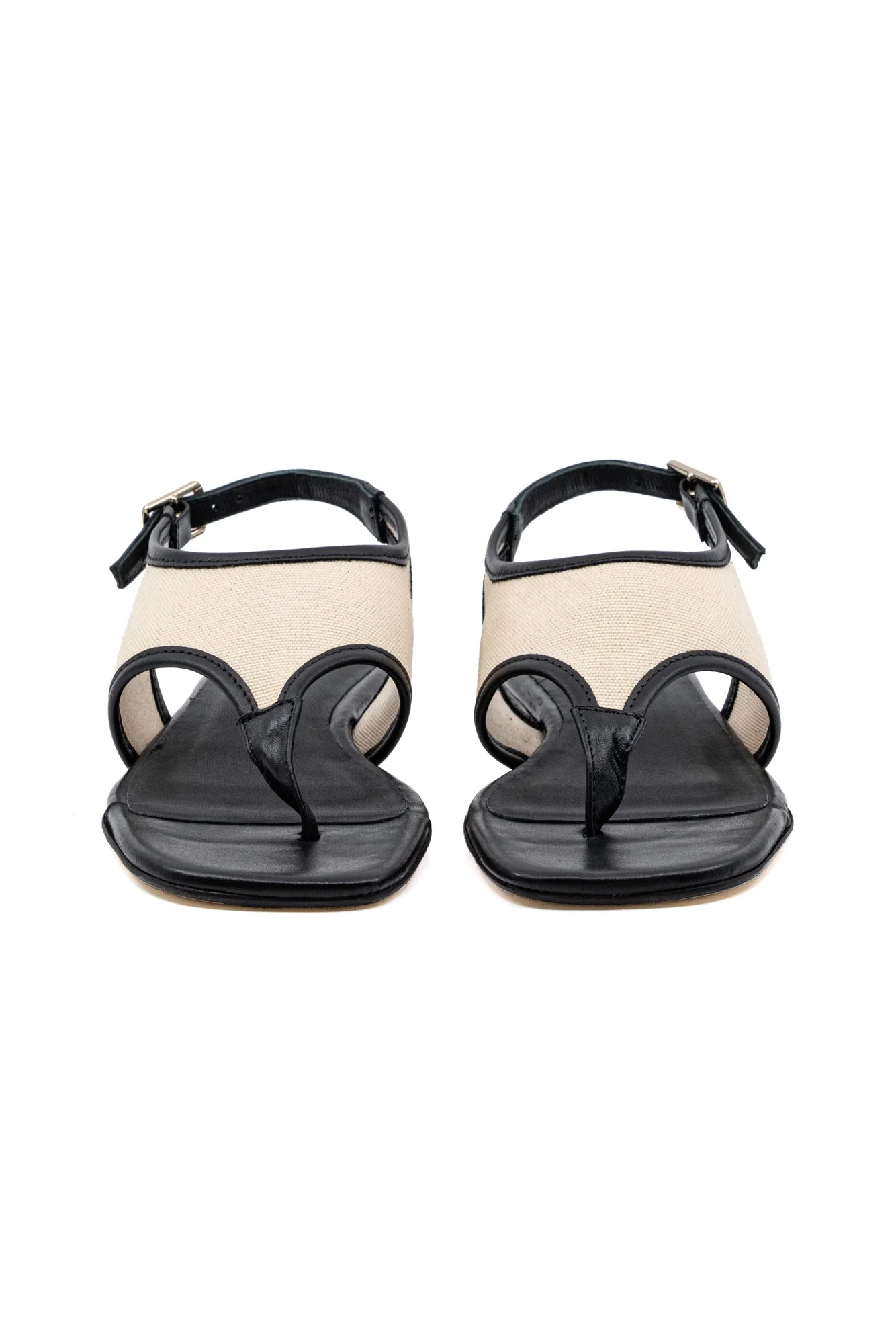Dani Off White Canvas Leather Flat Sandal - Image 3