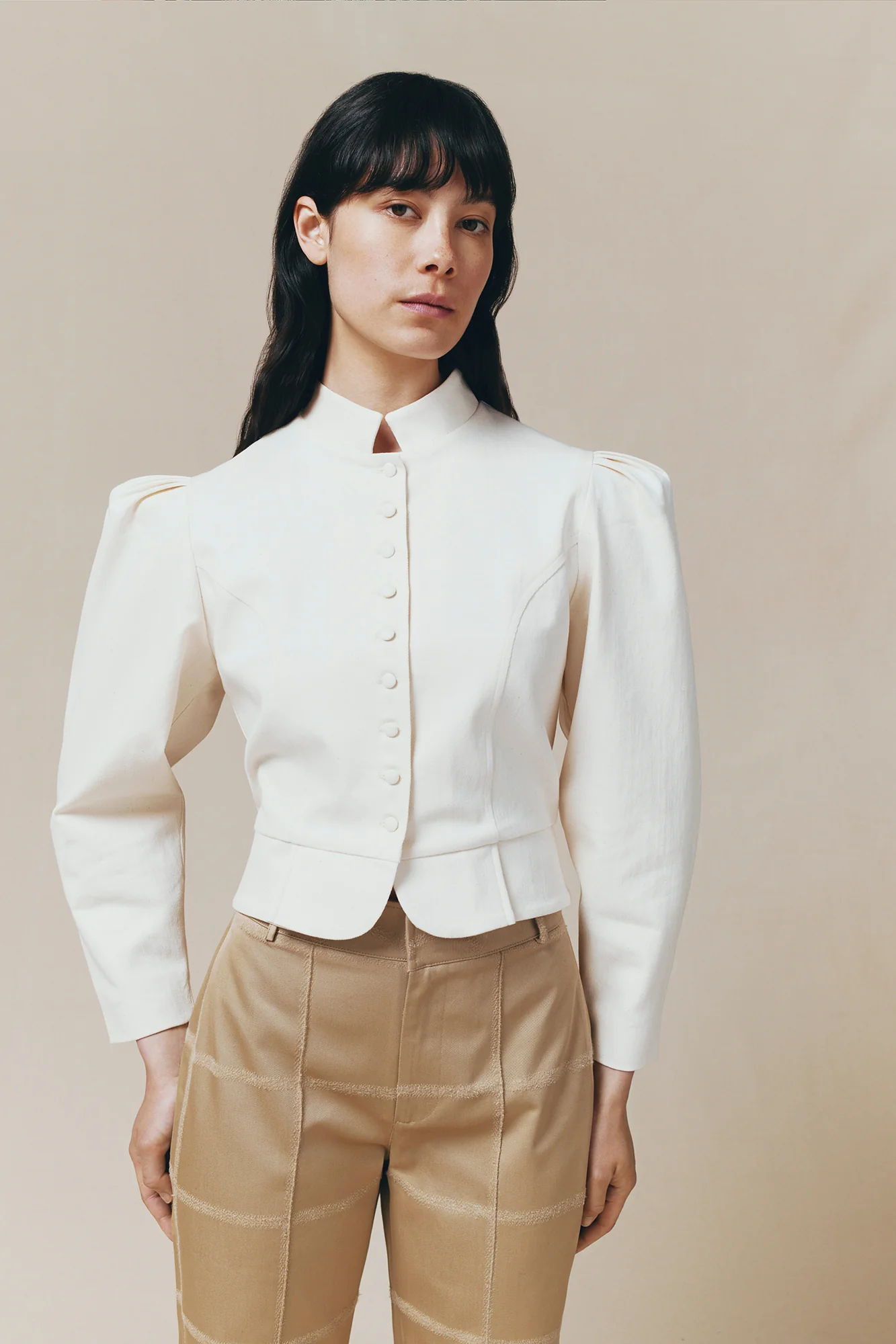 DENIM ECRU Puff Sleeve Shirt - Image 5
