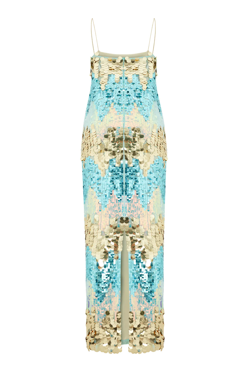 DILA DRESS Sequin Slip Dress With Gold and Aqua Tones - Image 3