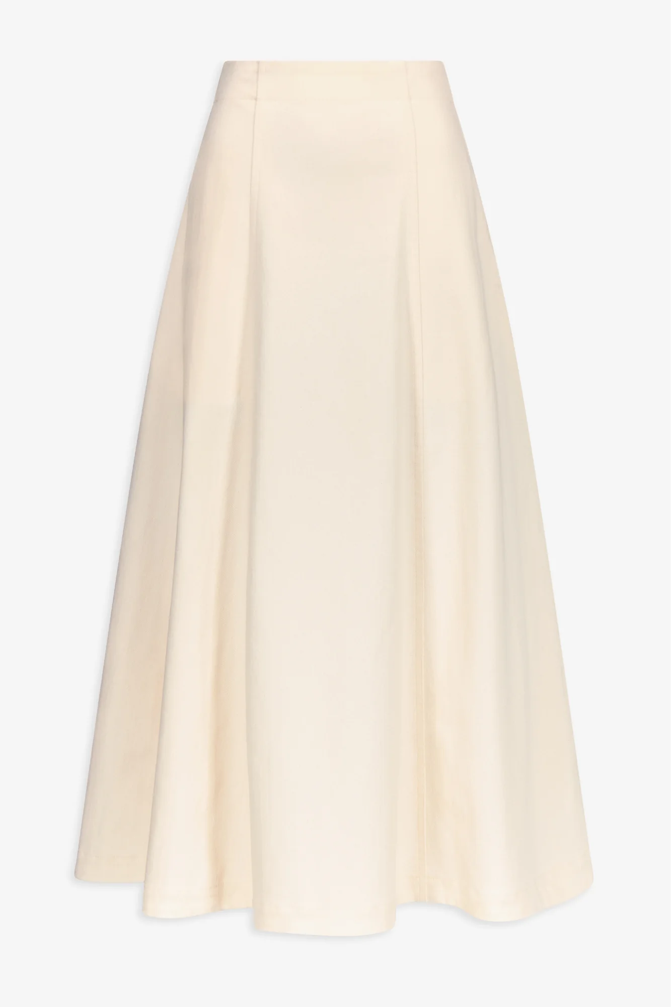 Ecru Denim Midi Skirt With Pockets