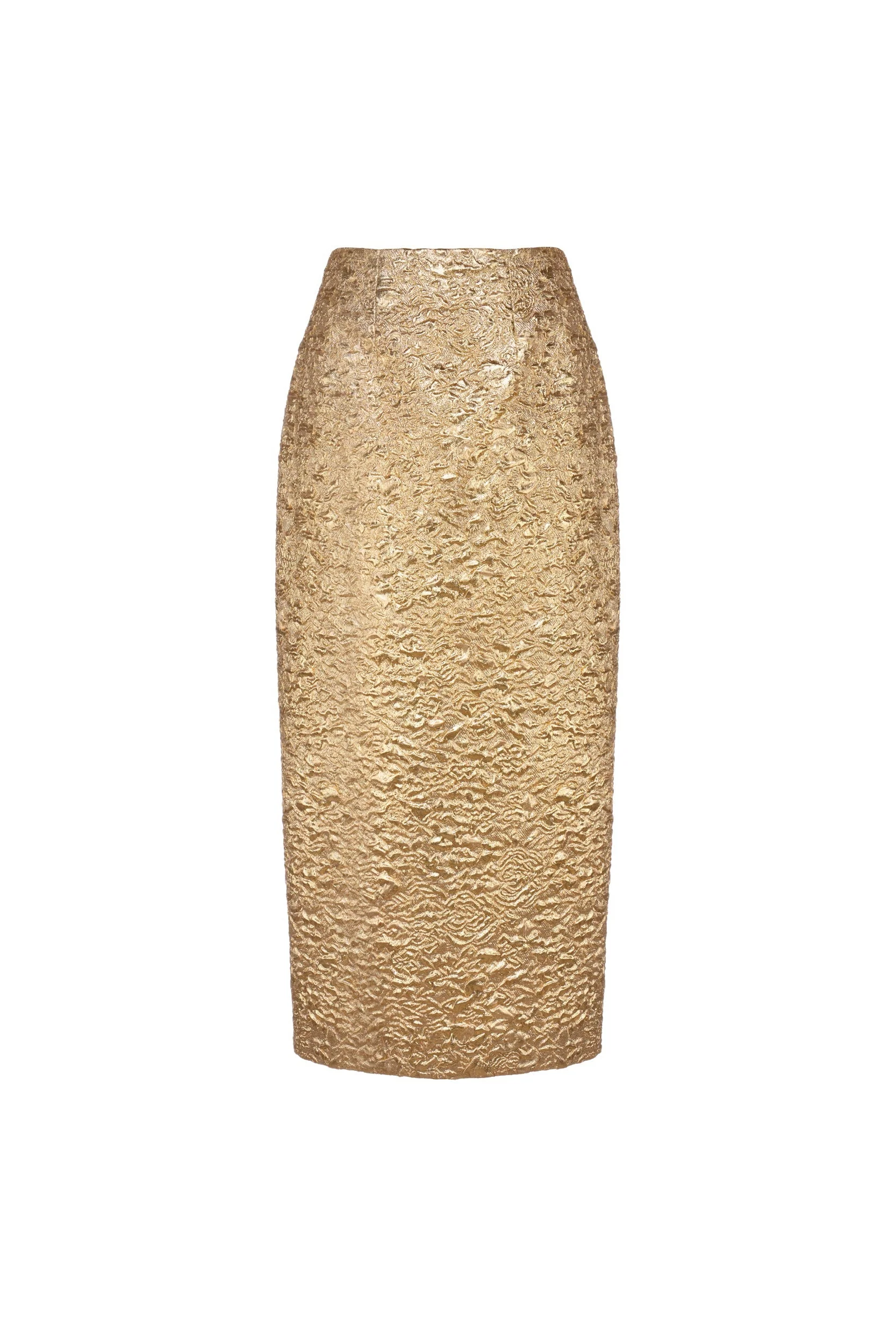 Effie Pencil Skirt in Gold Brocade - Image 3