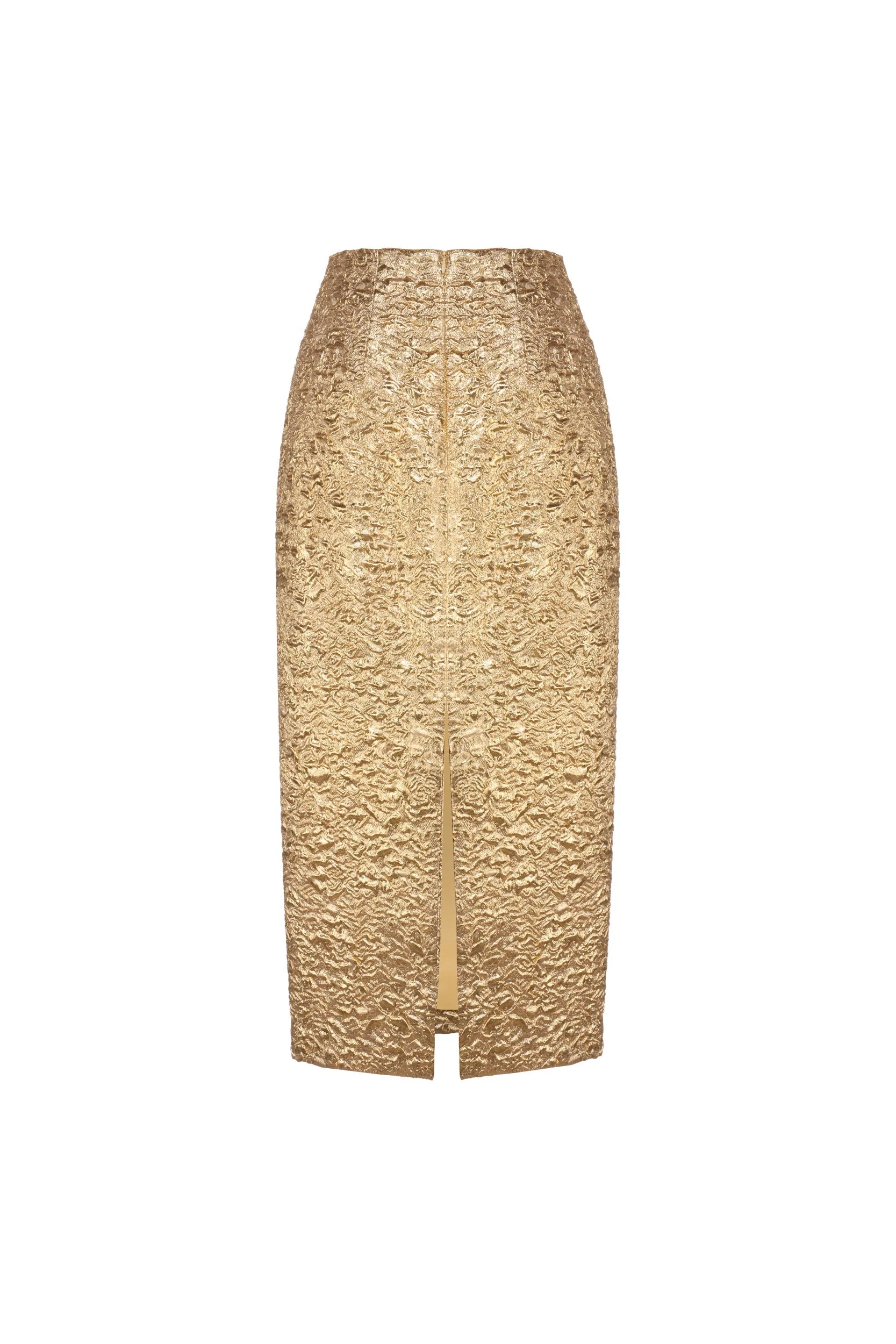 Effie Pencil Skirt in Gold Brocade - Image 4