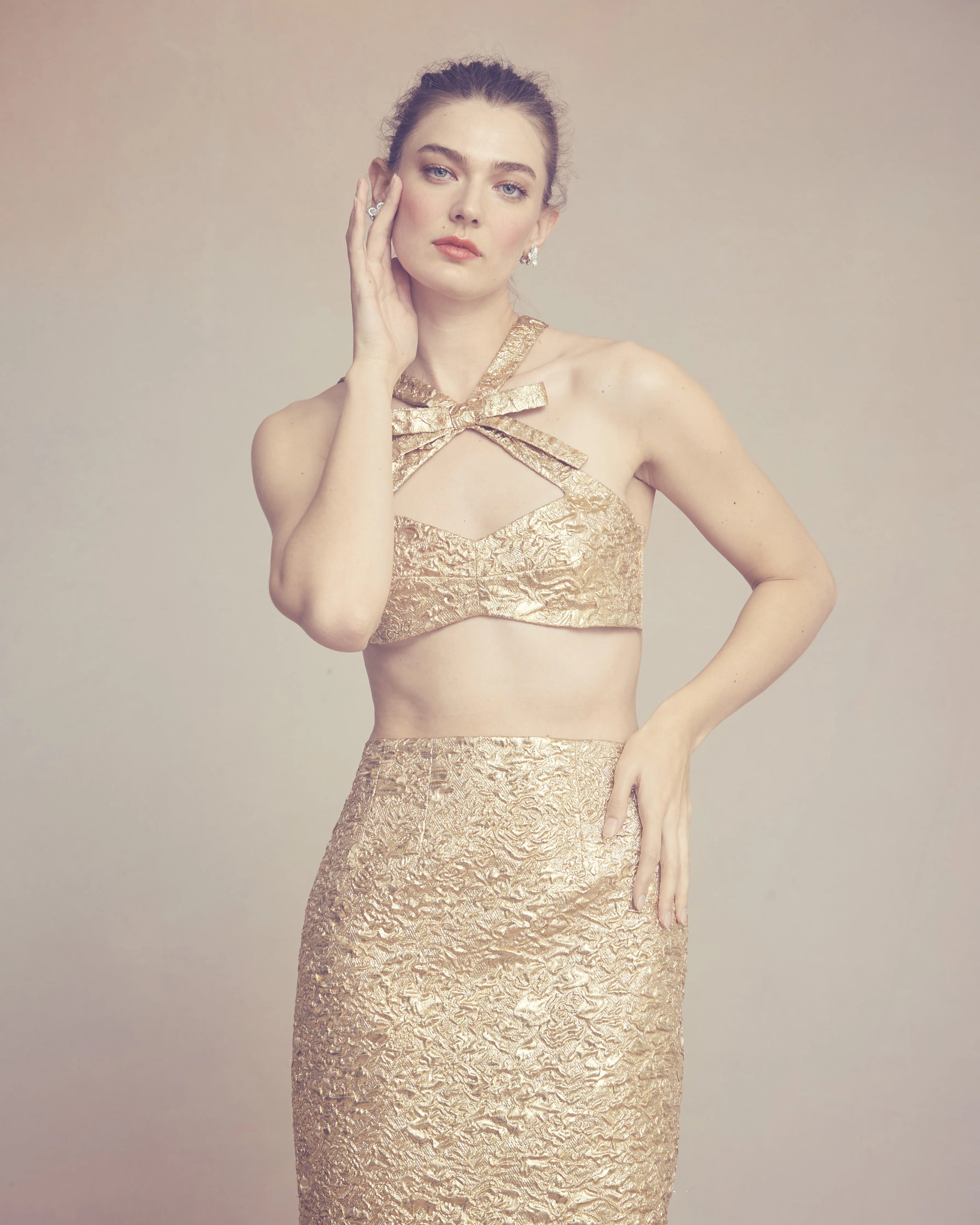 Effie Pencil Skirt in Gold Brocade - Image 6