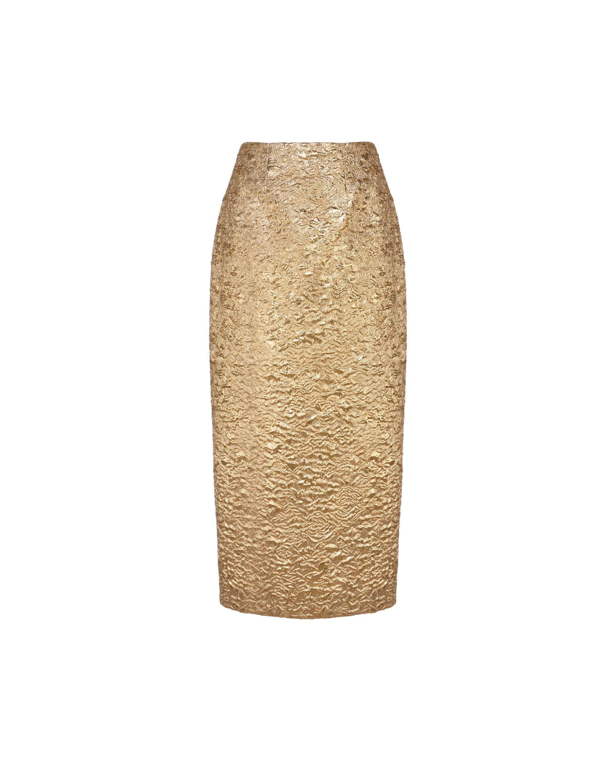Effie Pencil Skirt in Gold Brocade - Image 7
