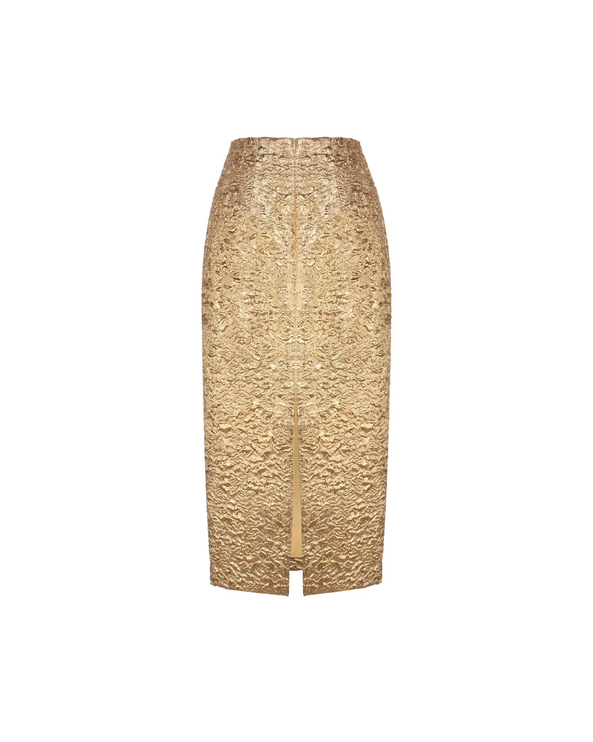 Effie Pencil Skirt in Gold Brocade - Image 8