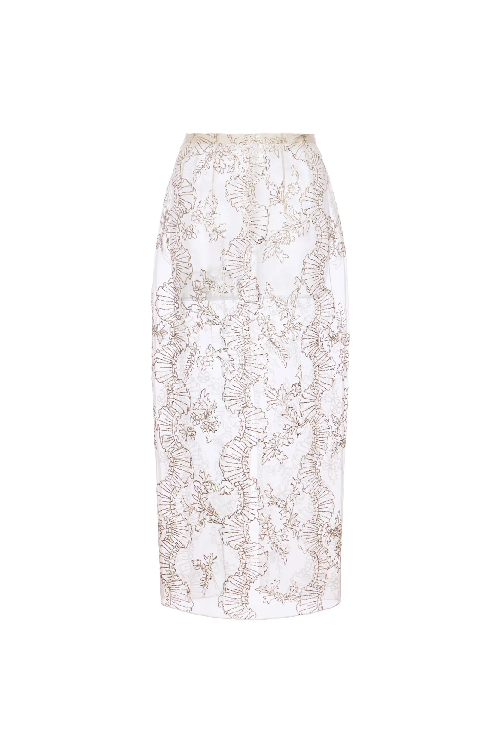 Effie Pencil Skirt in Ivory Organza With Ribbon Embroidery - Image 3