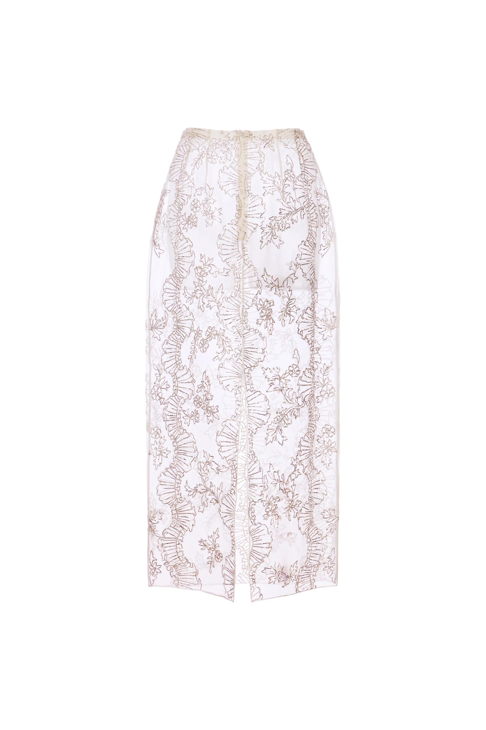 Effie Pencil Skirt in Ivory Organza With Ribbon Embroidery - Image 4