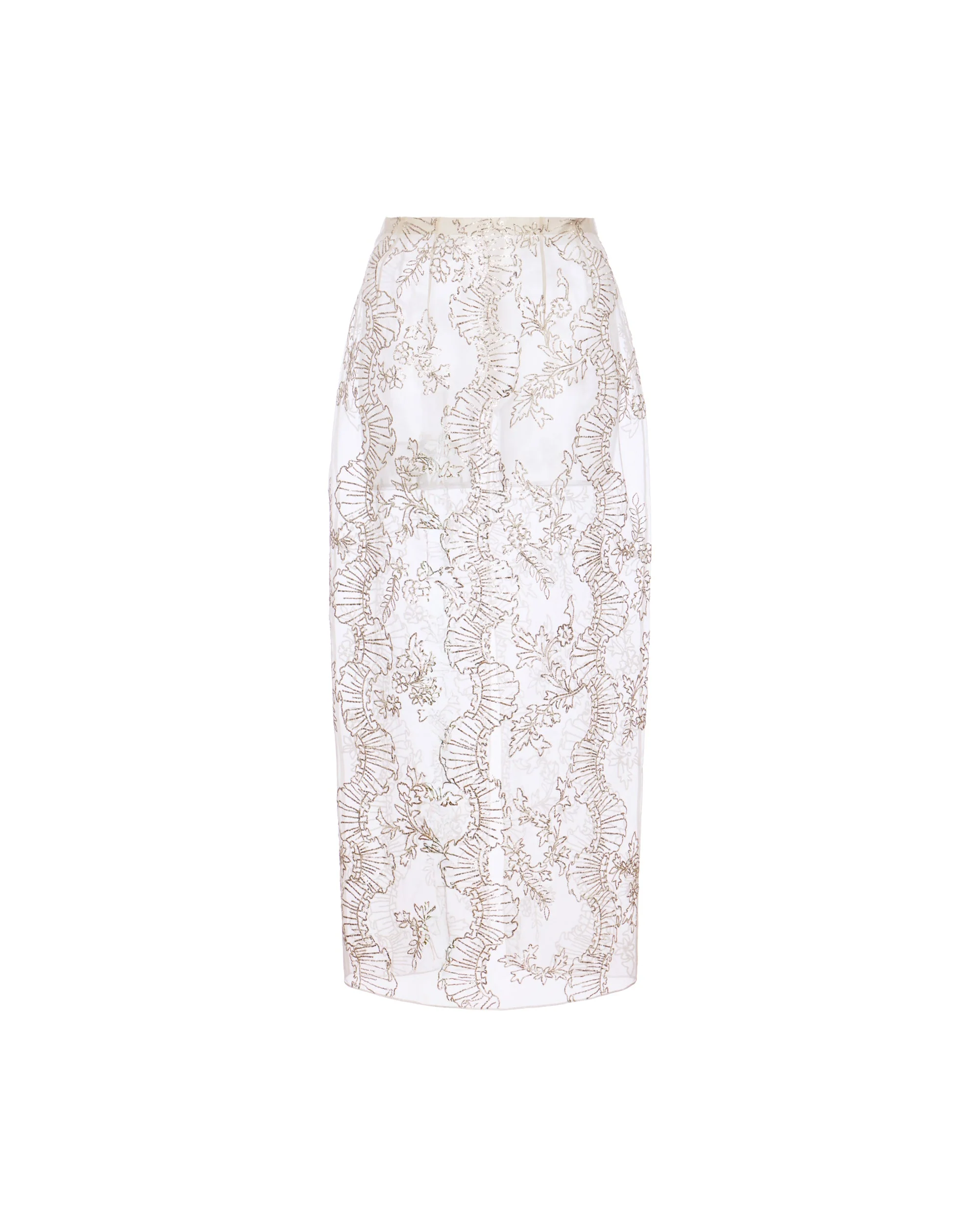 Effie Pencil Skirt in Ivory Organza With Ribbon Embroidery - Image 7