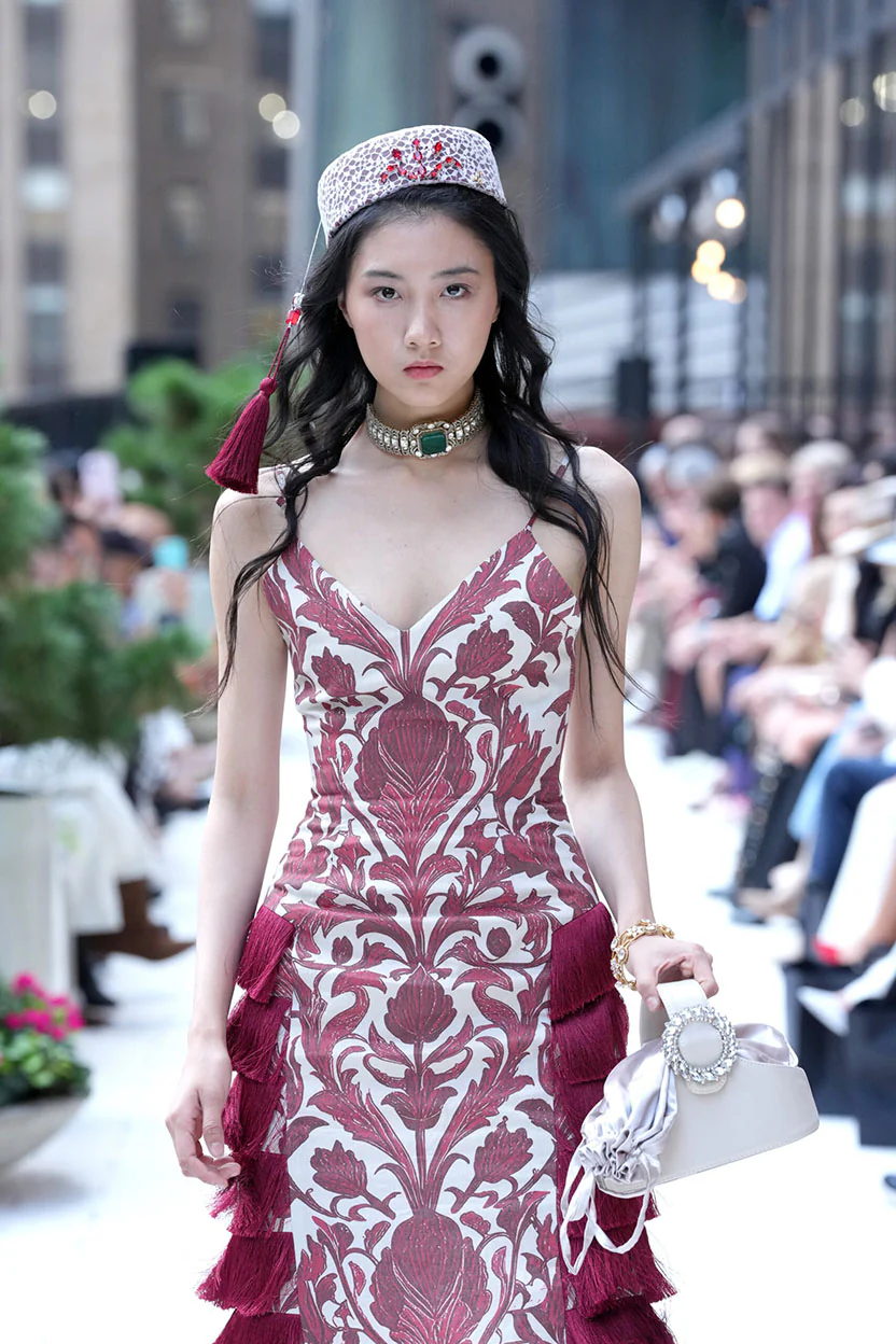 Elara Linen Maxi Dress With Ornamental Print and Fringe Detail - Image 3