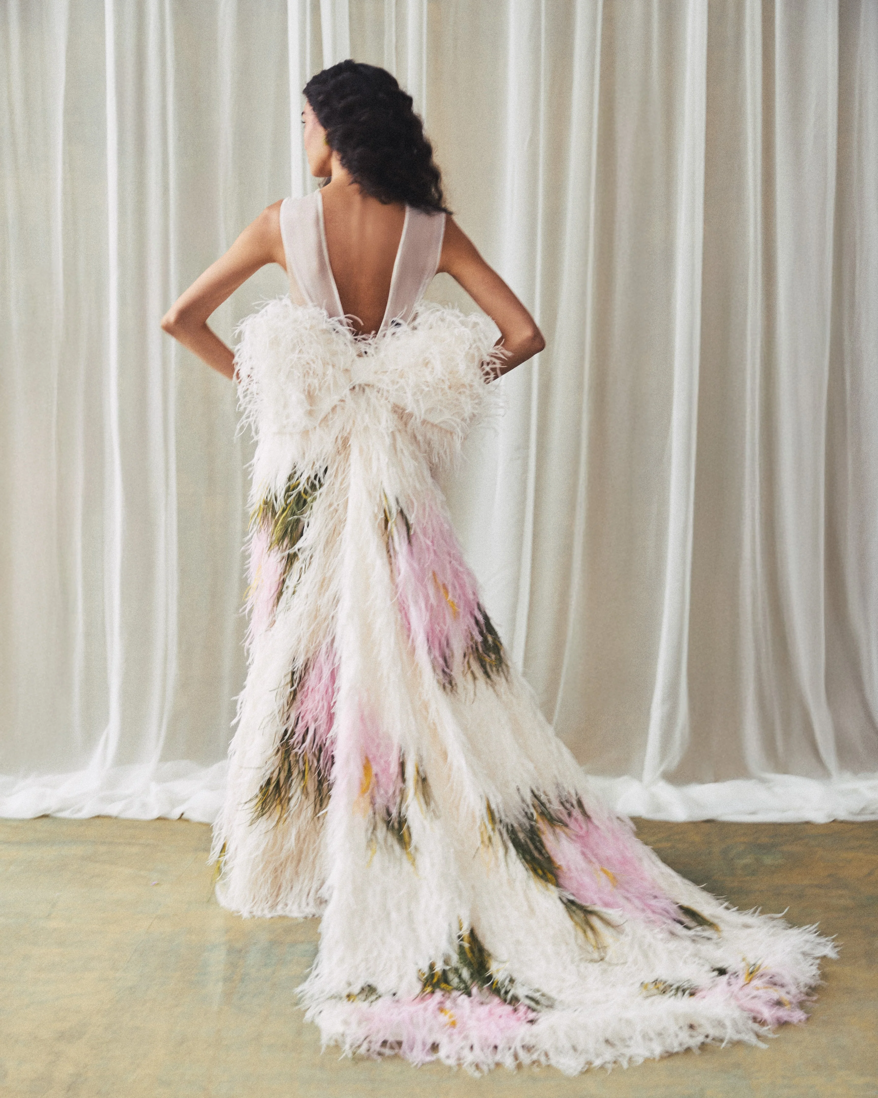 Eliza Gown in Abstract Floral Ostrich Feathers - Image 7