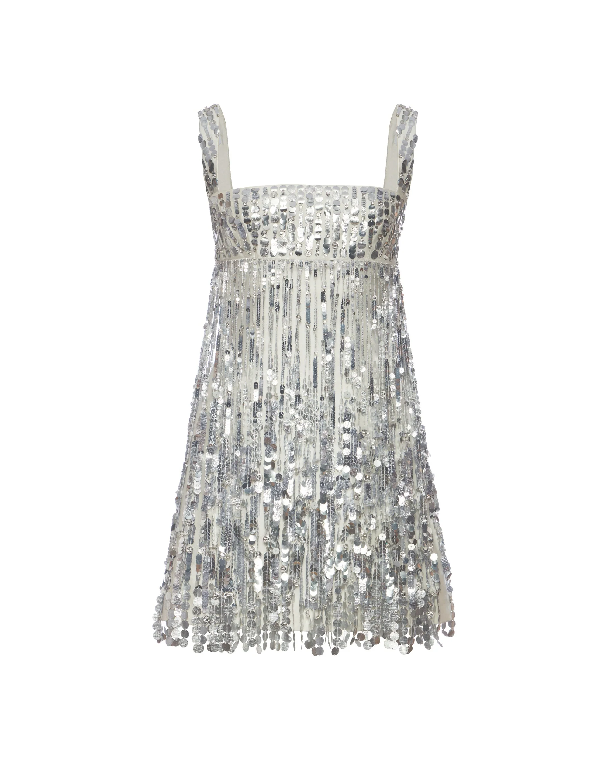 Elsa Dress in Ivory Silk Wool With Silver Fringe - Image 11