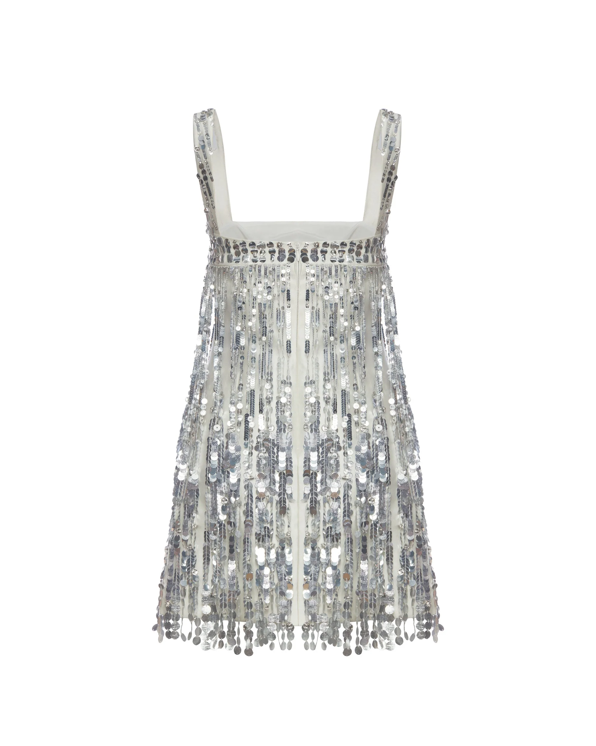 Elsa Dress in Ivory Silk Wool With Silver Fringe - Image 12