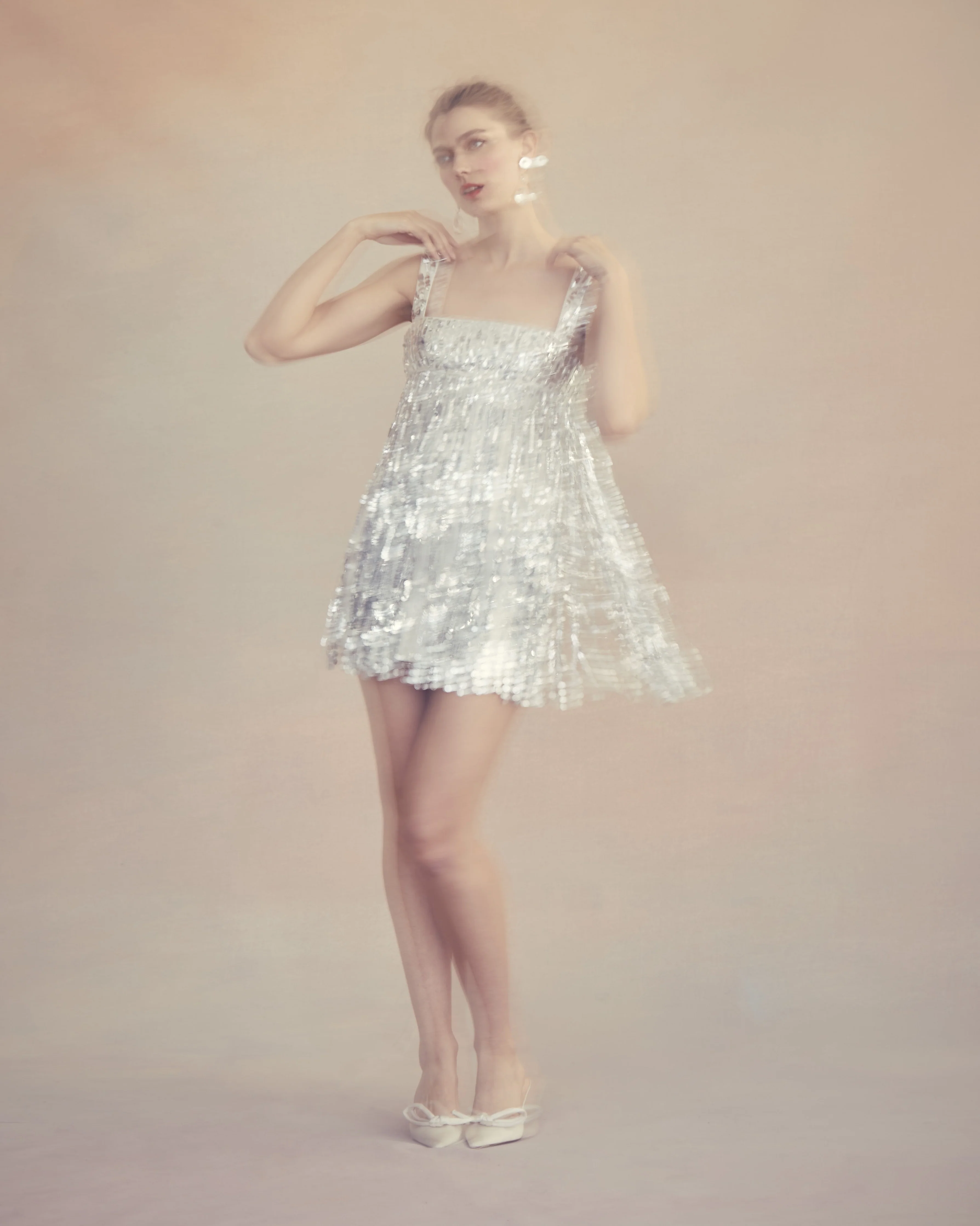 Elsa Dress in Ivory Silk Wool With Silver Fringe - Image 7