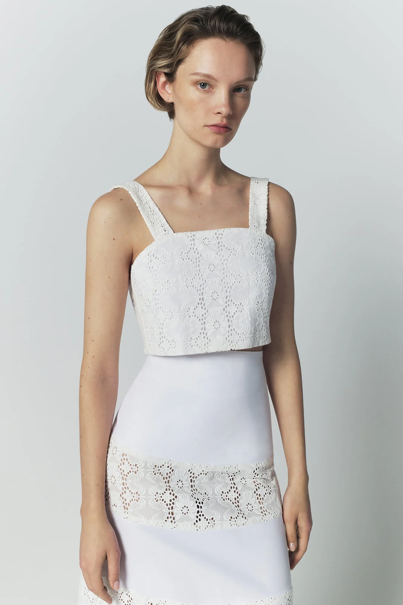 Embroidered White Bow-Tie Top