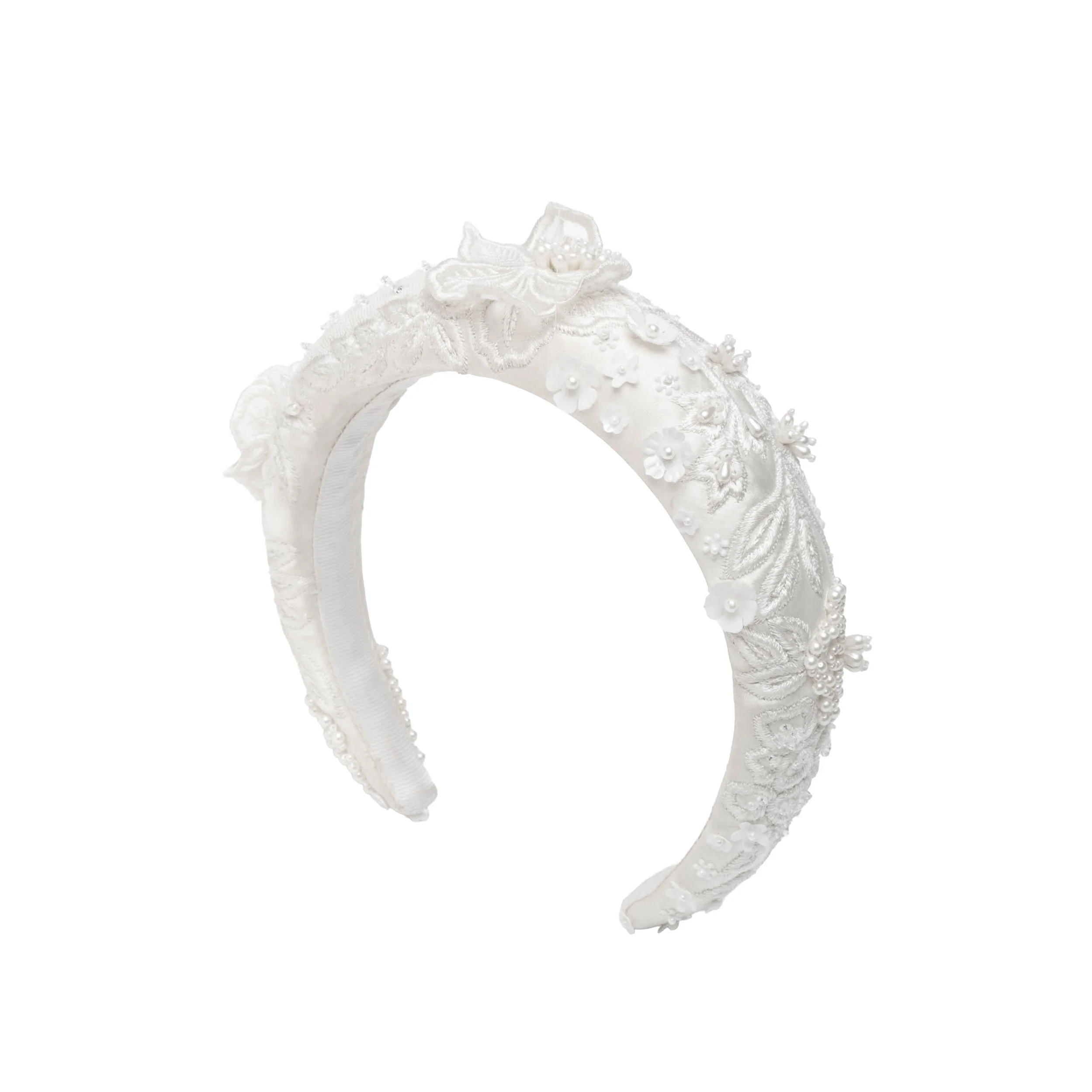 Emma Headband in Ivory Silk Wool With 3D Lace Embellishment - Image 4