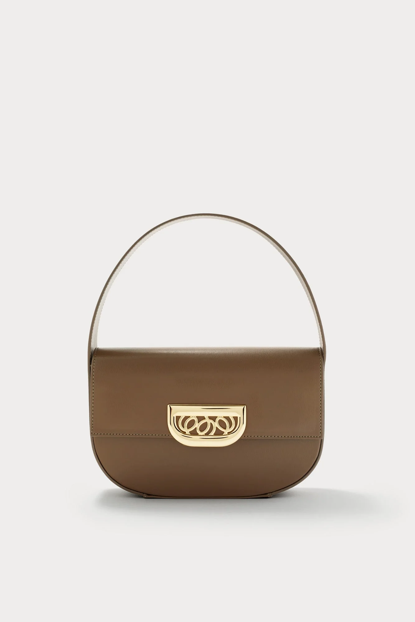 Geometric Leather Handbag With Golden Latch Khaki - Image 4