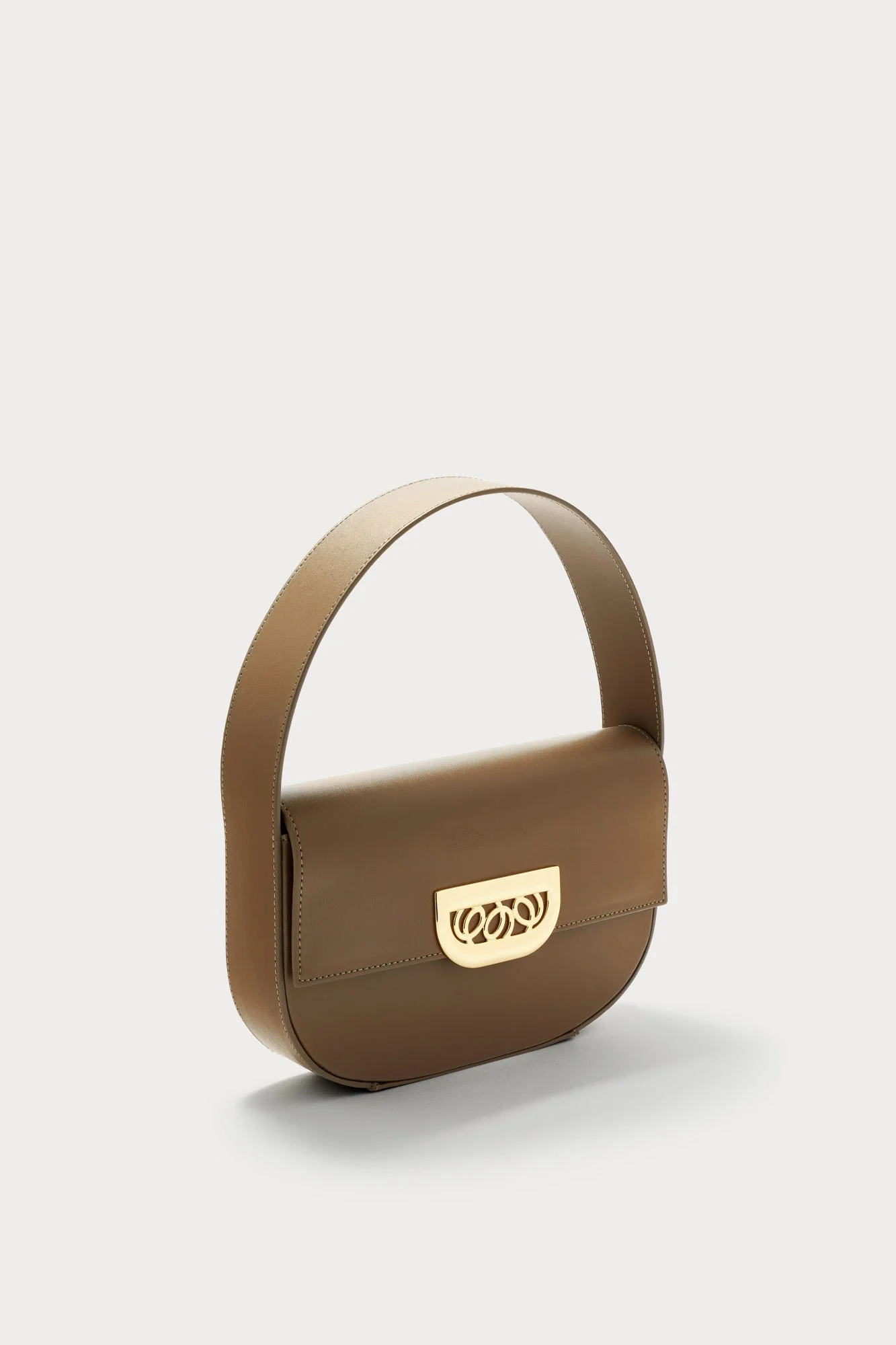 Geometric Leather Handbag With Golden Latch Khaki - Image 6