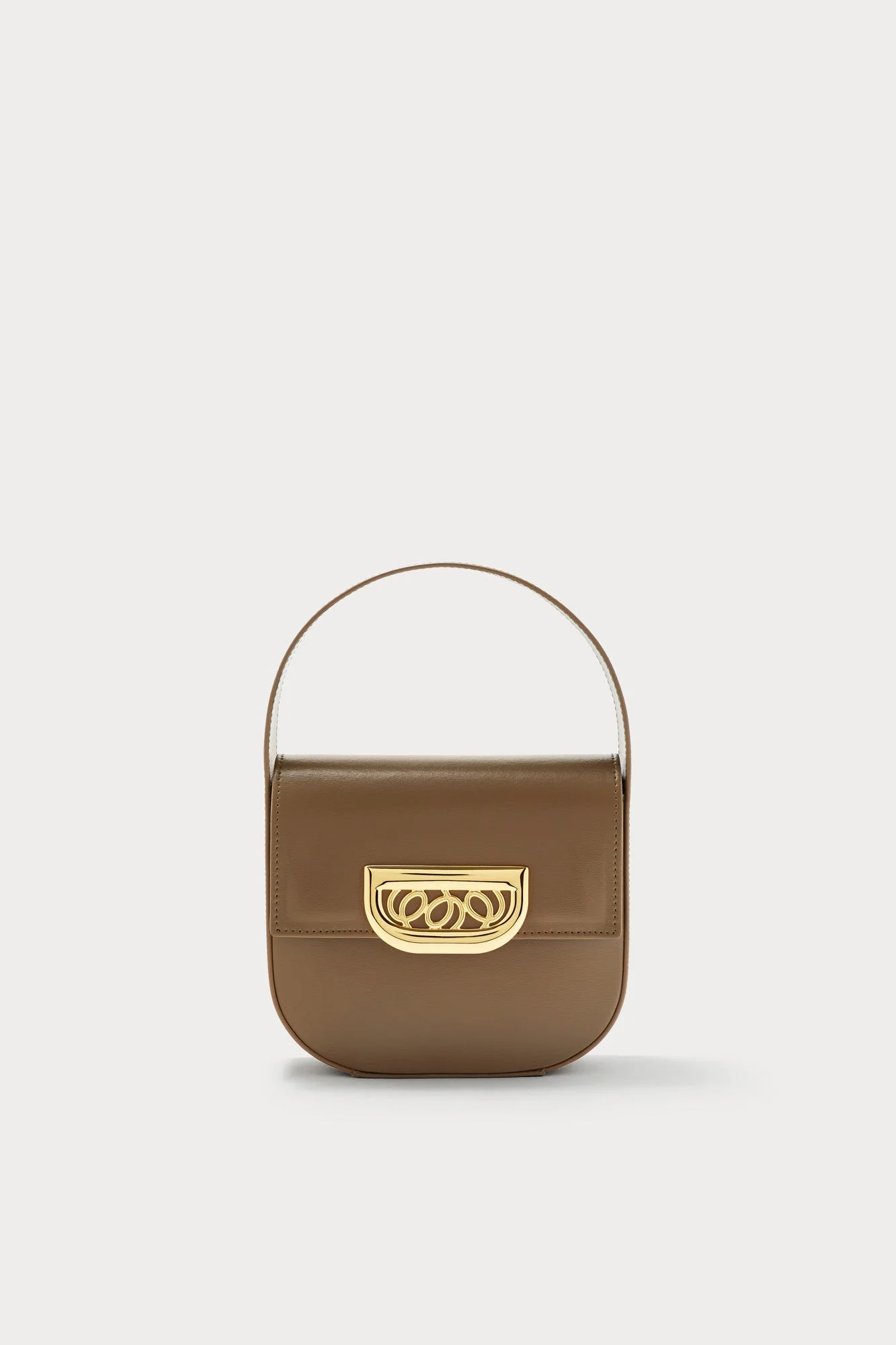 Geometric Leather Handbag With Golden Latch Khaki - Image 4