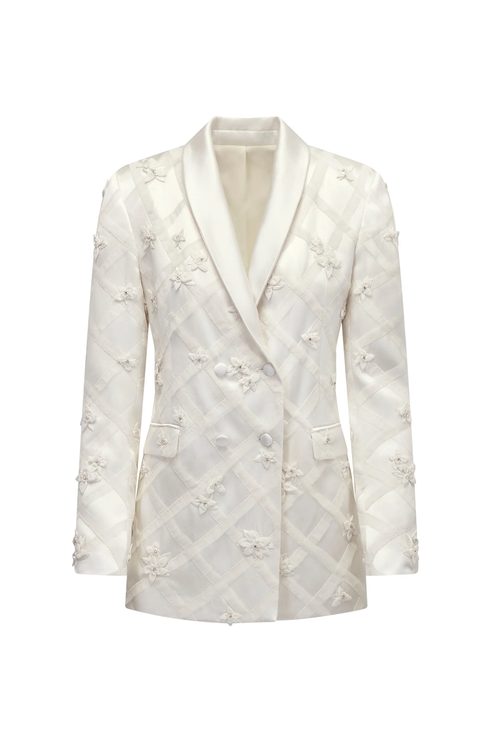 Georgia Blazer in Ivory Satin With Lattice Embellishment - Image 3