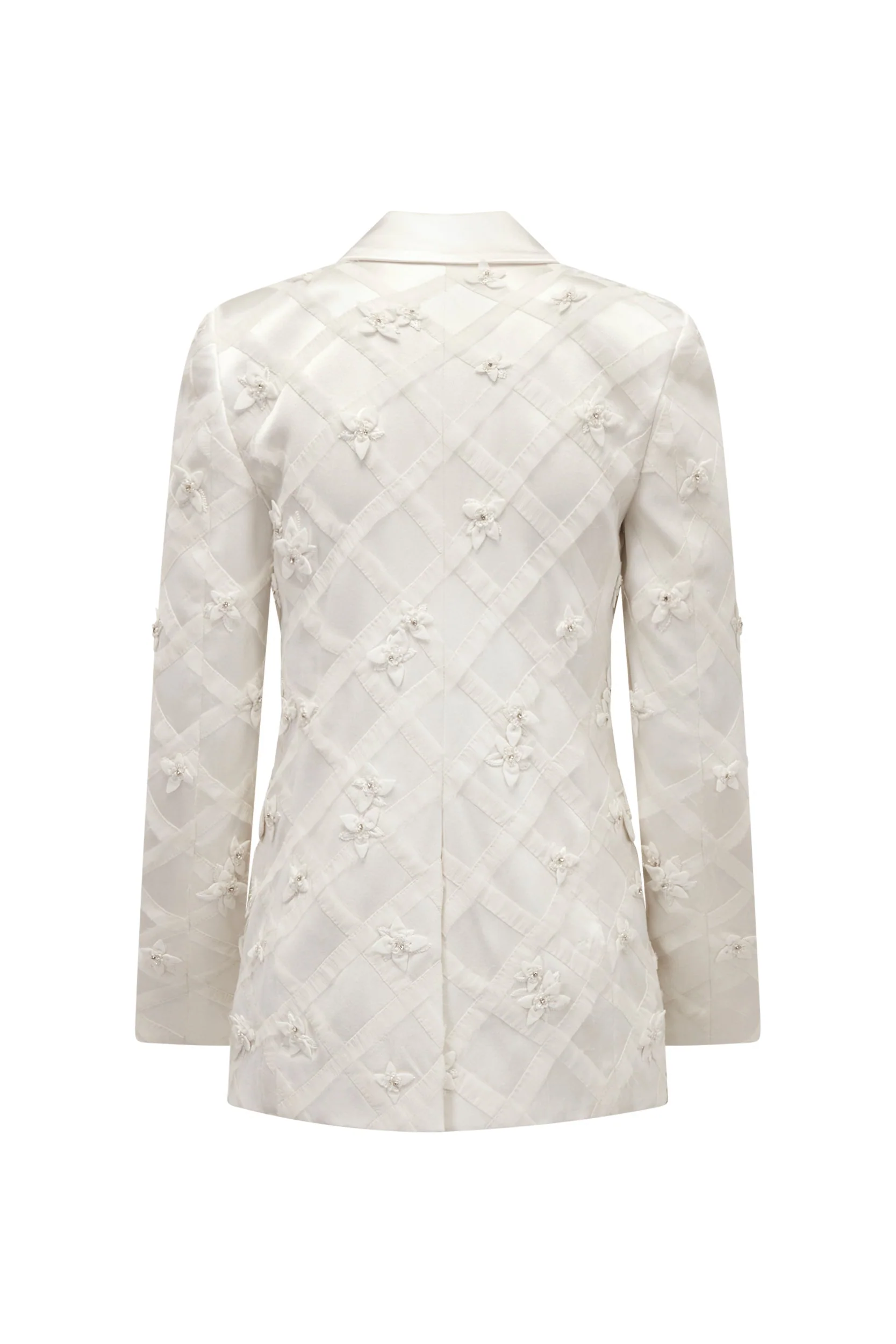 Georgia Blazer in Ivory Satin With Lattice Embellishment - Image 4