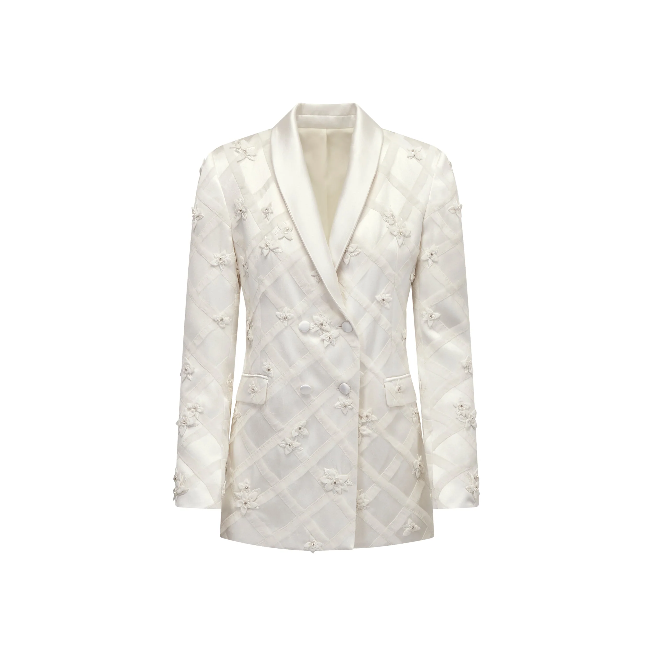 Georgia Blazer in Ivory Satin With Lattice Embellishment - Image 7