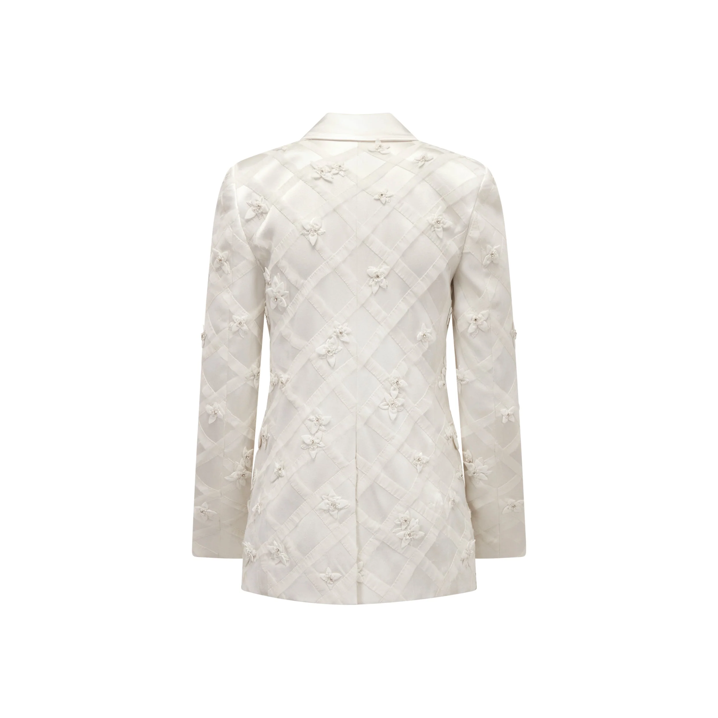 Georgia Blazer in Ivory Satin With Lattice Embellishment - Image 8
