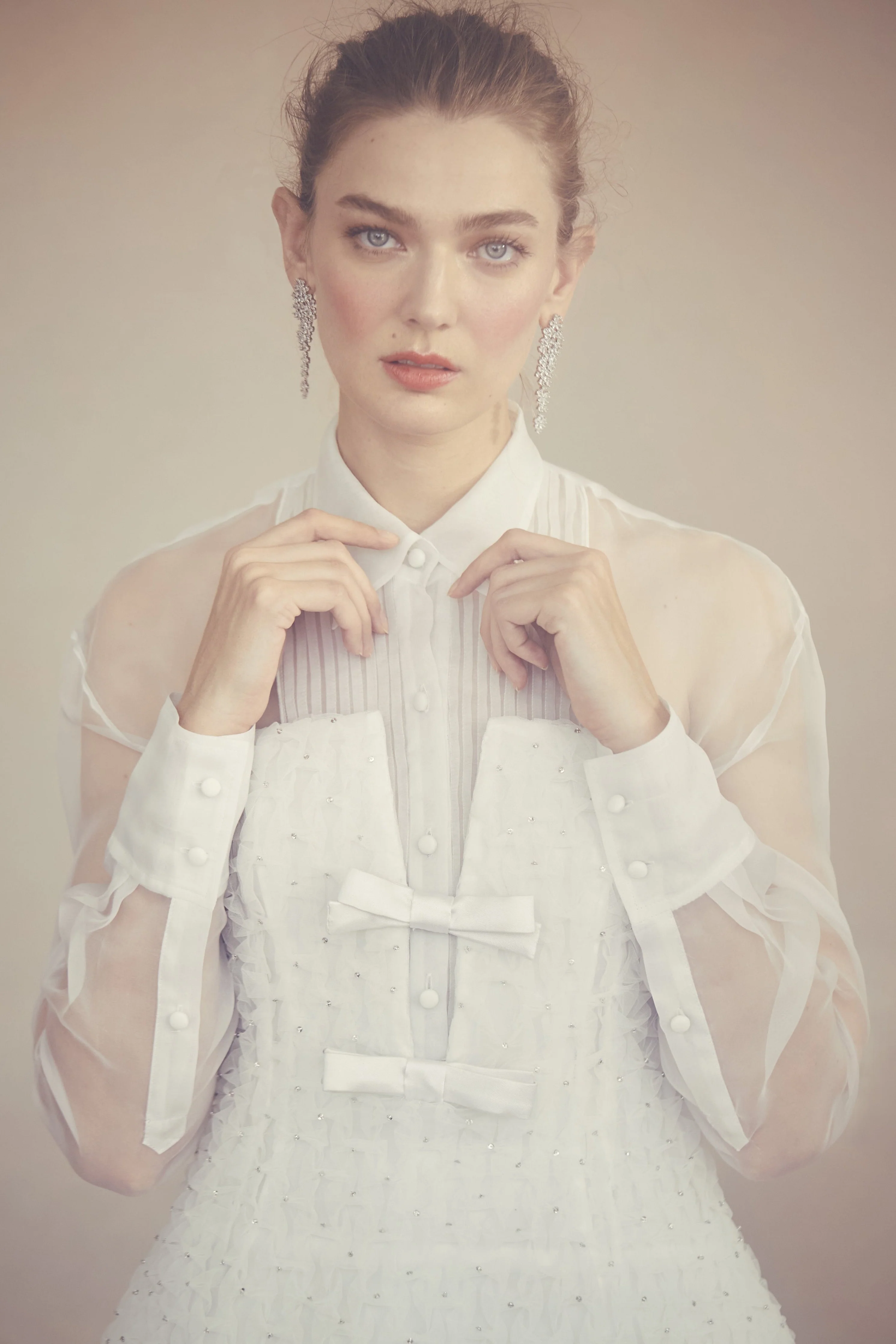 Gigi Tuxedo Shirt in White Organza - Image 3