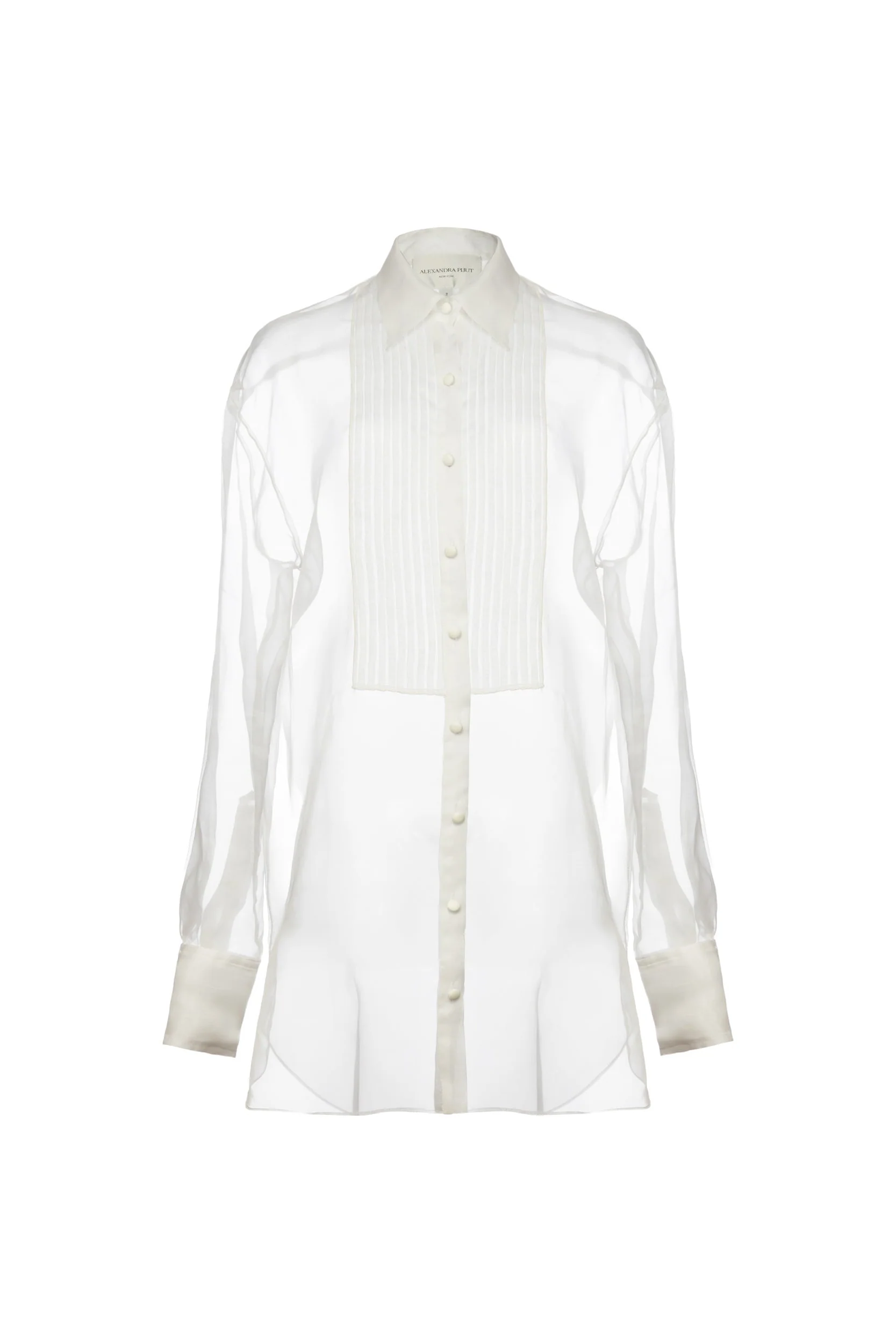 Gigi Tuxedo Shirt in White Organza - Image 4
