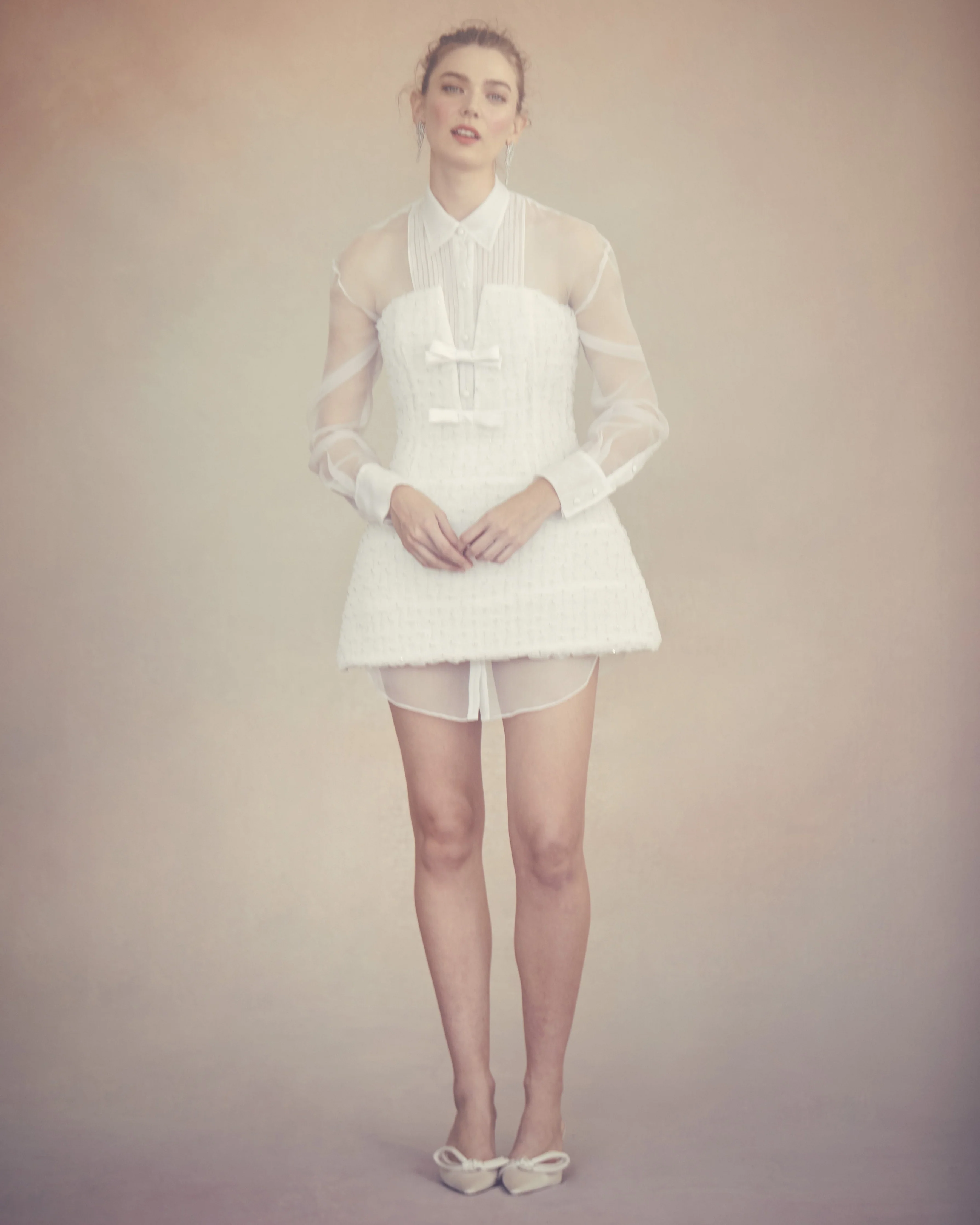 Gigi Tuxedo Shirt in White Organza - Image 6