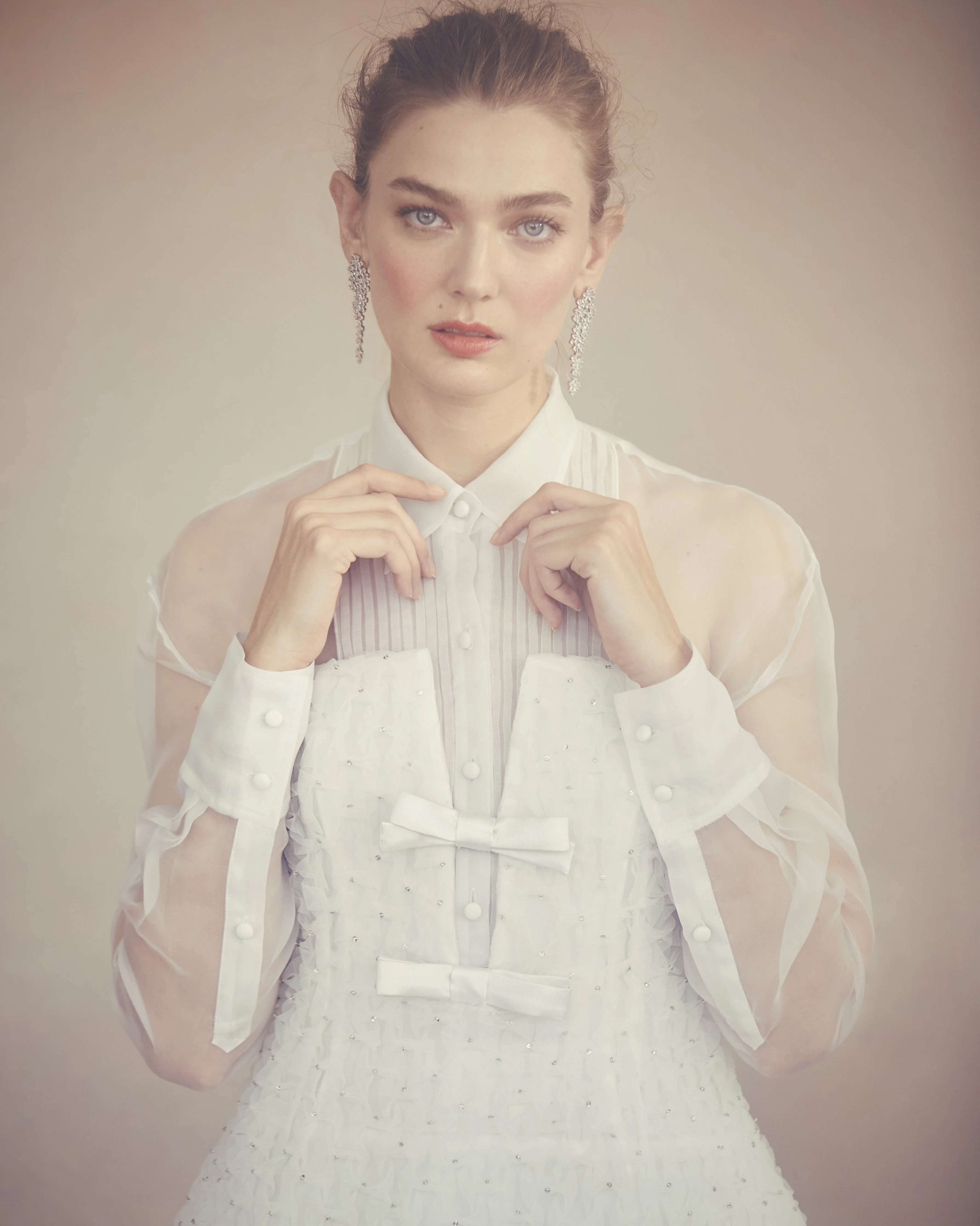 Gigi Tuxedo Shirt in White Organza - Image 8