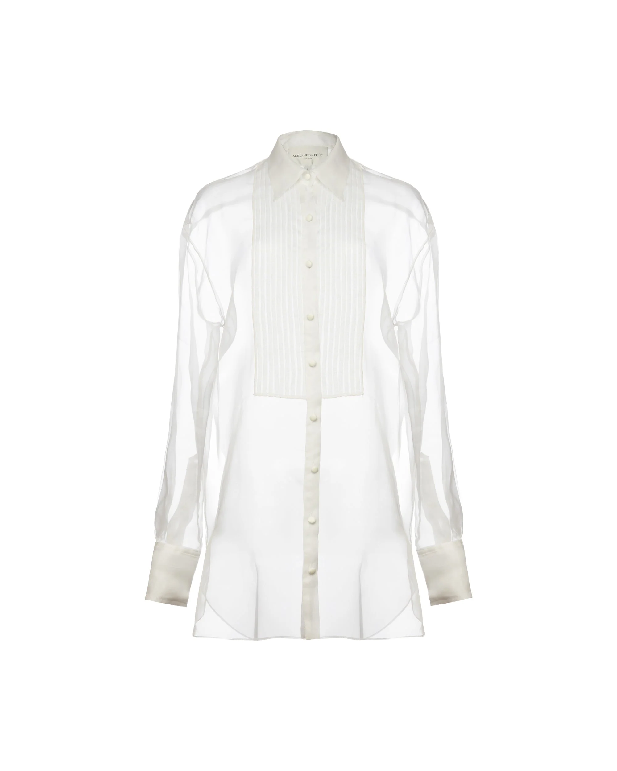 Gigi Tuxedo Shirt in White Organza - Image 9