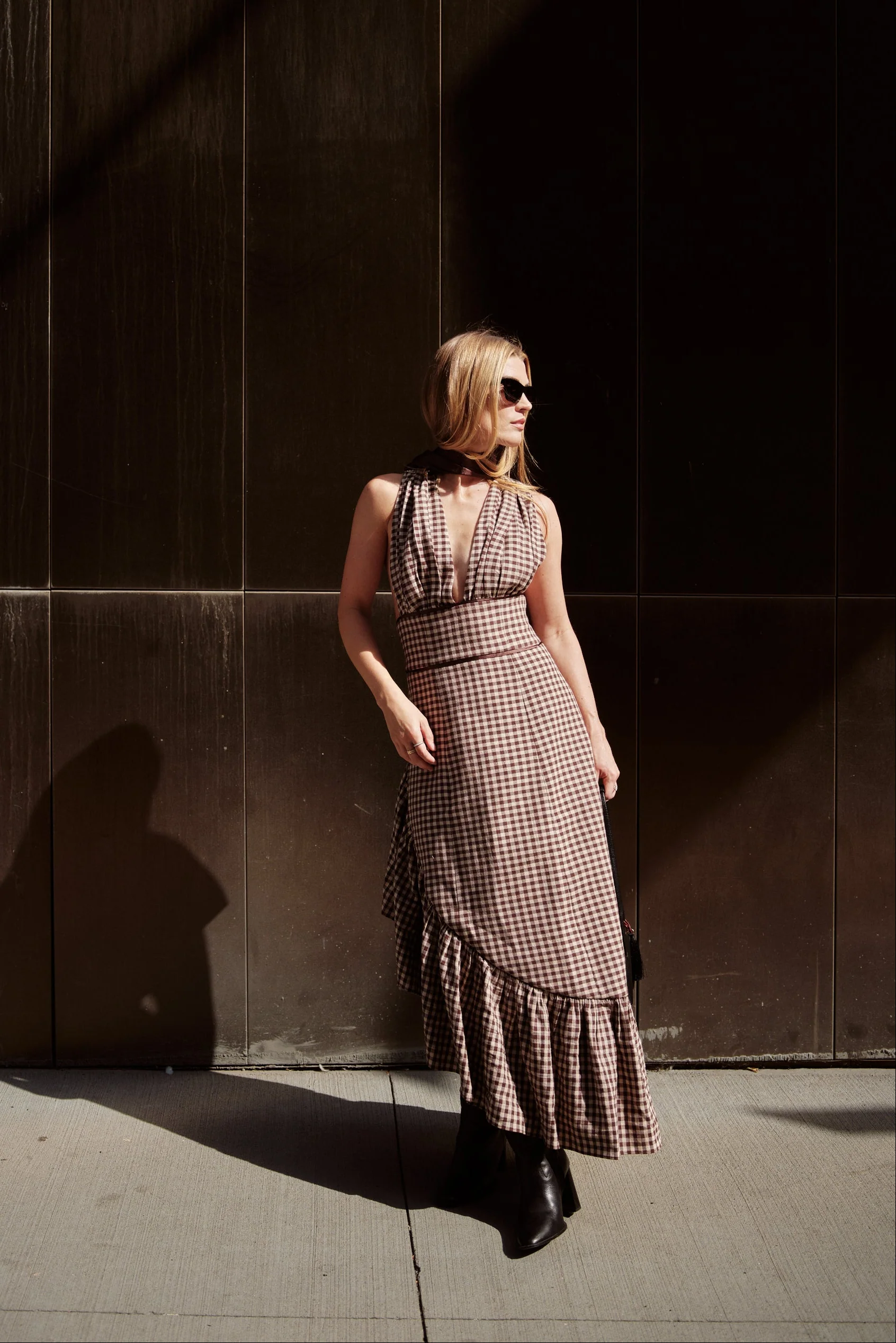 GWENDOLYN ASYMMETRICAL GINGHAM DRESS