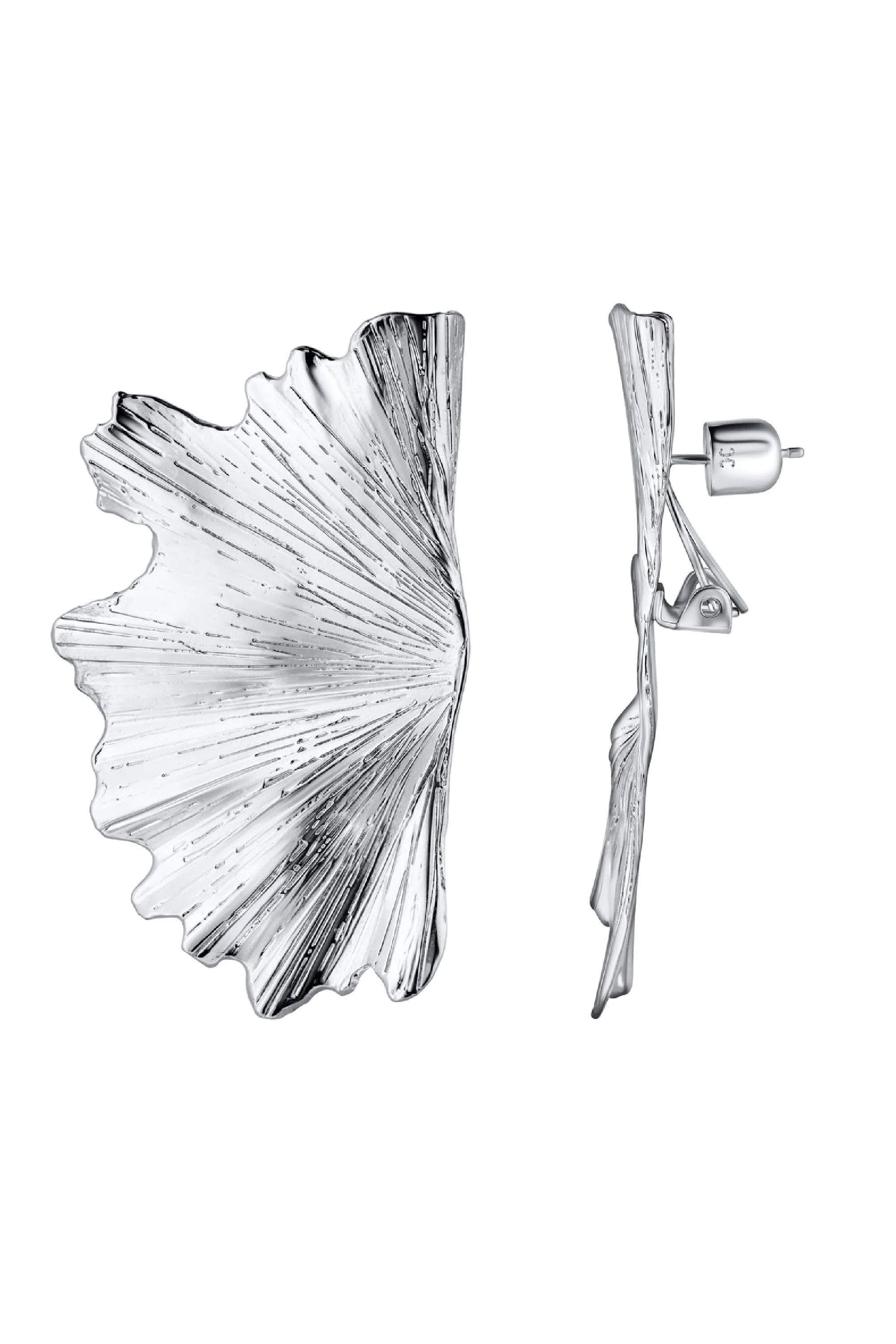 Ginkgo Leaf Earring - Rhodium Coloway (Silver-Tone) - Image 3