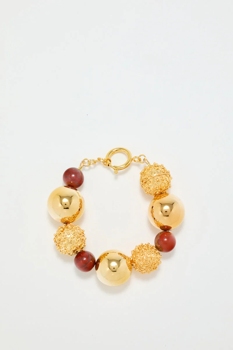 Gold Bracelet With Red Pearl Detail - Image 3