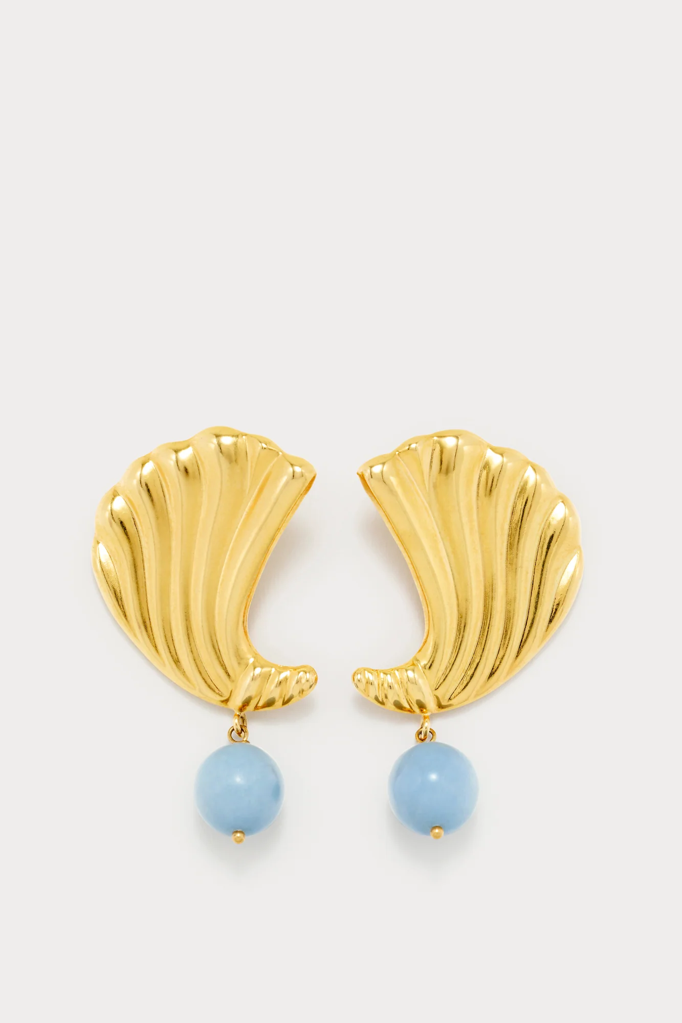 Gold Crescent Stud Earrings With Stone Drop - Image 3