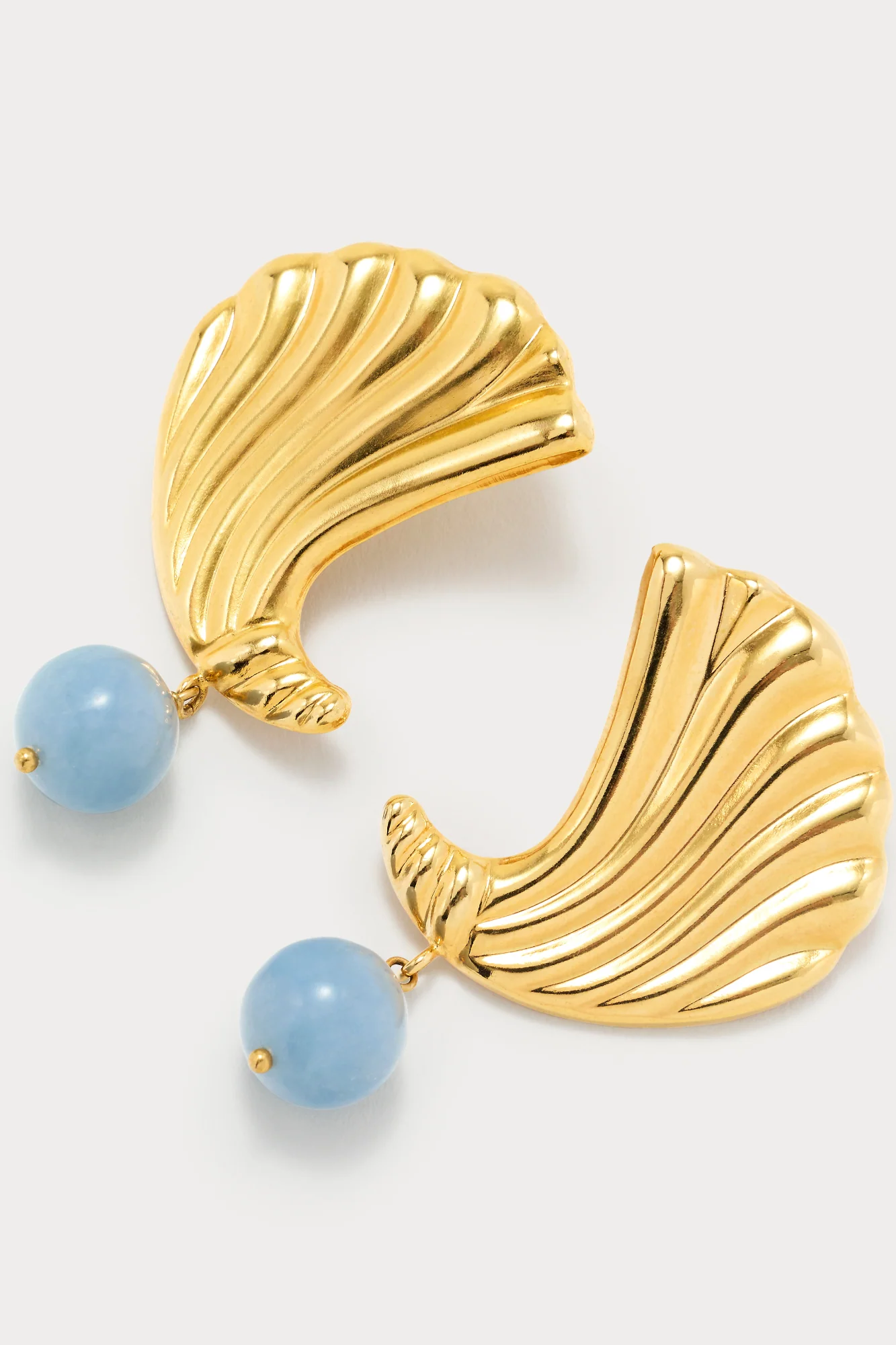 Gold Crescent Stud Earrings With Stone Drop - Image 4