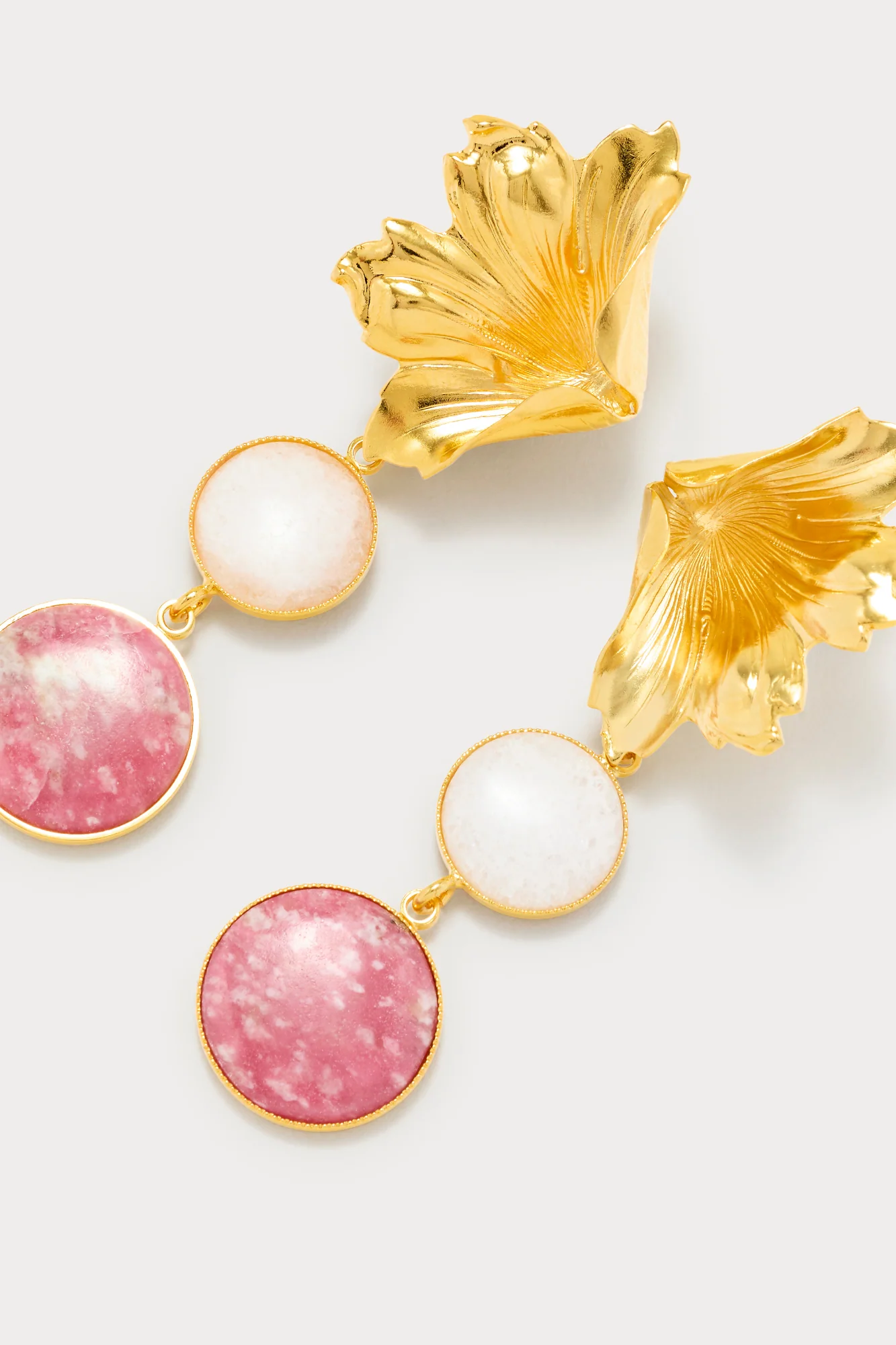 Gold Flower Stud Earrings With Bicolor Drop - Image 2