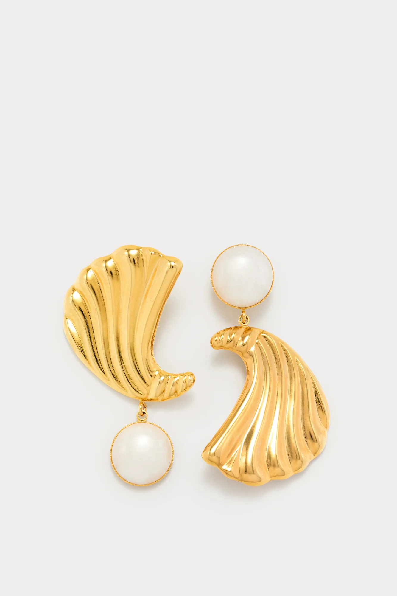 Gold Sculptural Stud Earrings With Stone Detail - Image 3