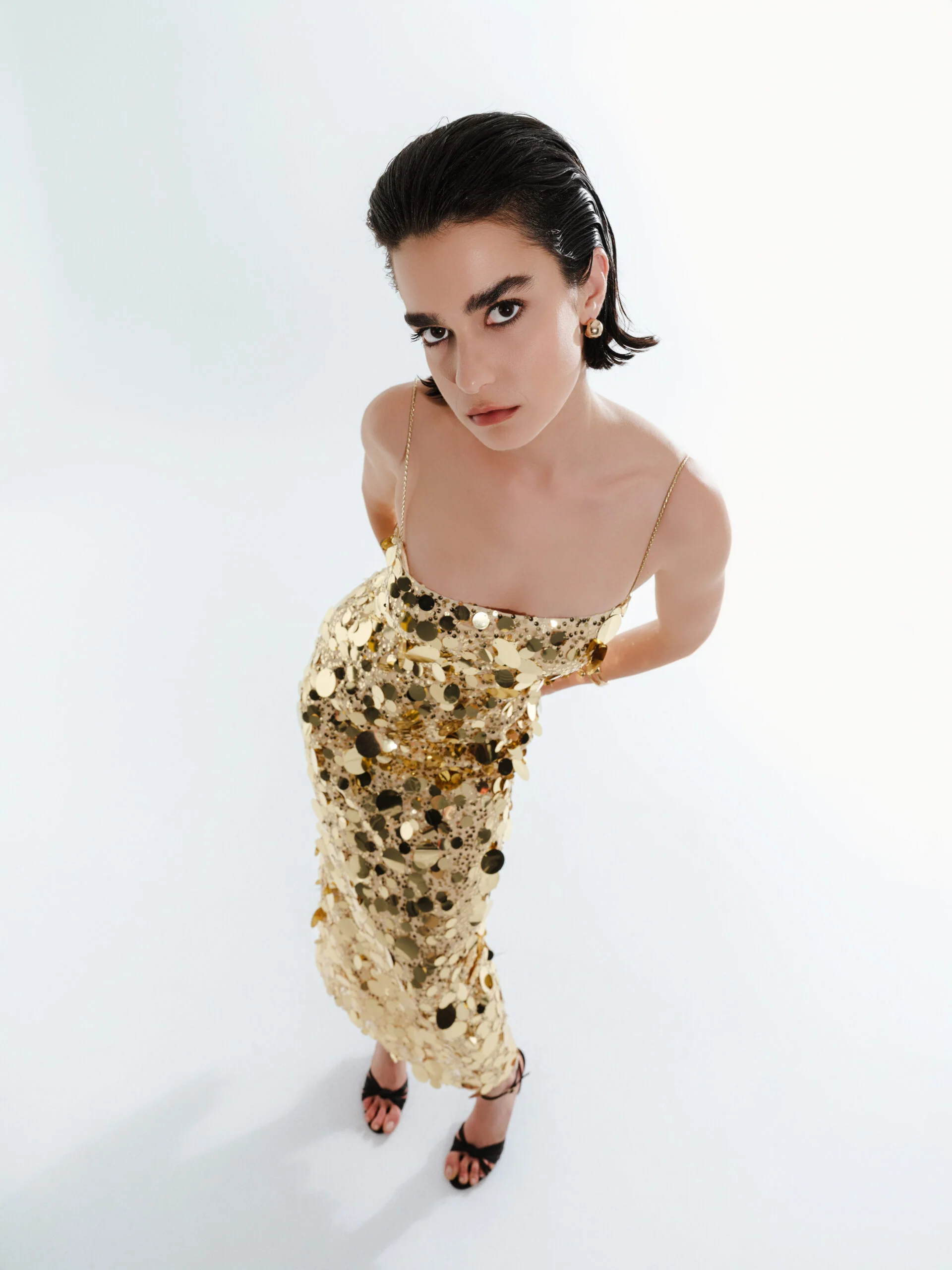 Gold Sequin Bodycon Midi Dress for Women – Spaghetti Strap Party & Bridal After-Party Dress - Image 6