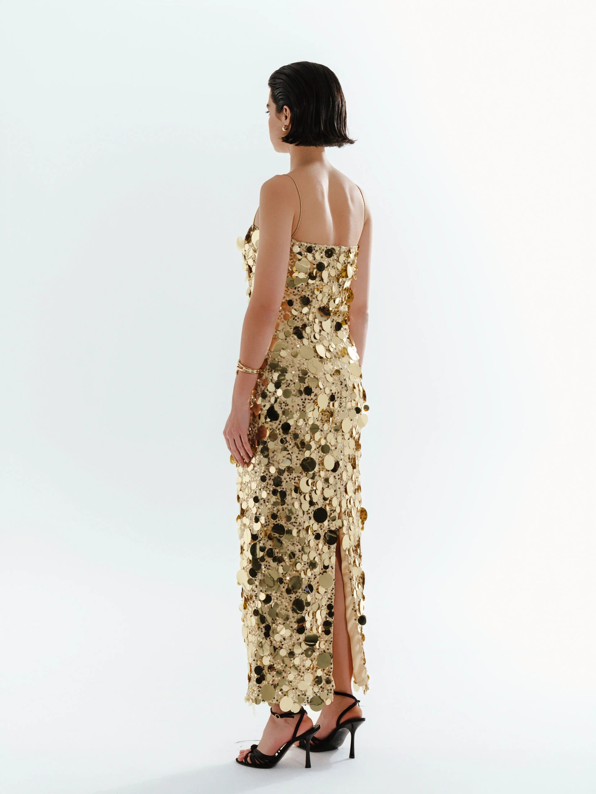 Gold Sequin Bodycon Midi Dress for Women – Spaghetti Strap Party & Bridal After-Party Dress - Image 7