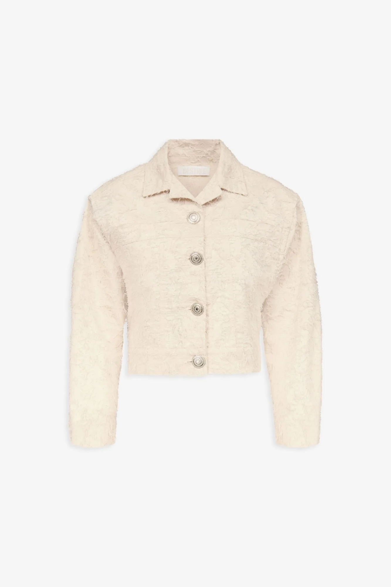 Ivory Cropped Organic Cotton Jacket With Textured Thread Finish