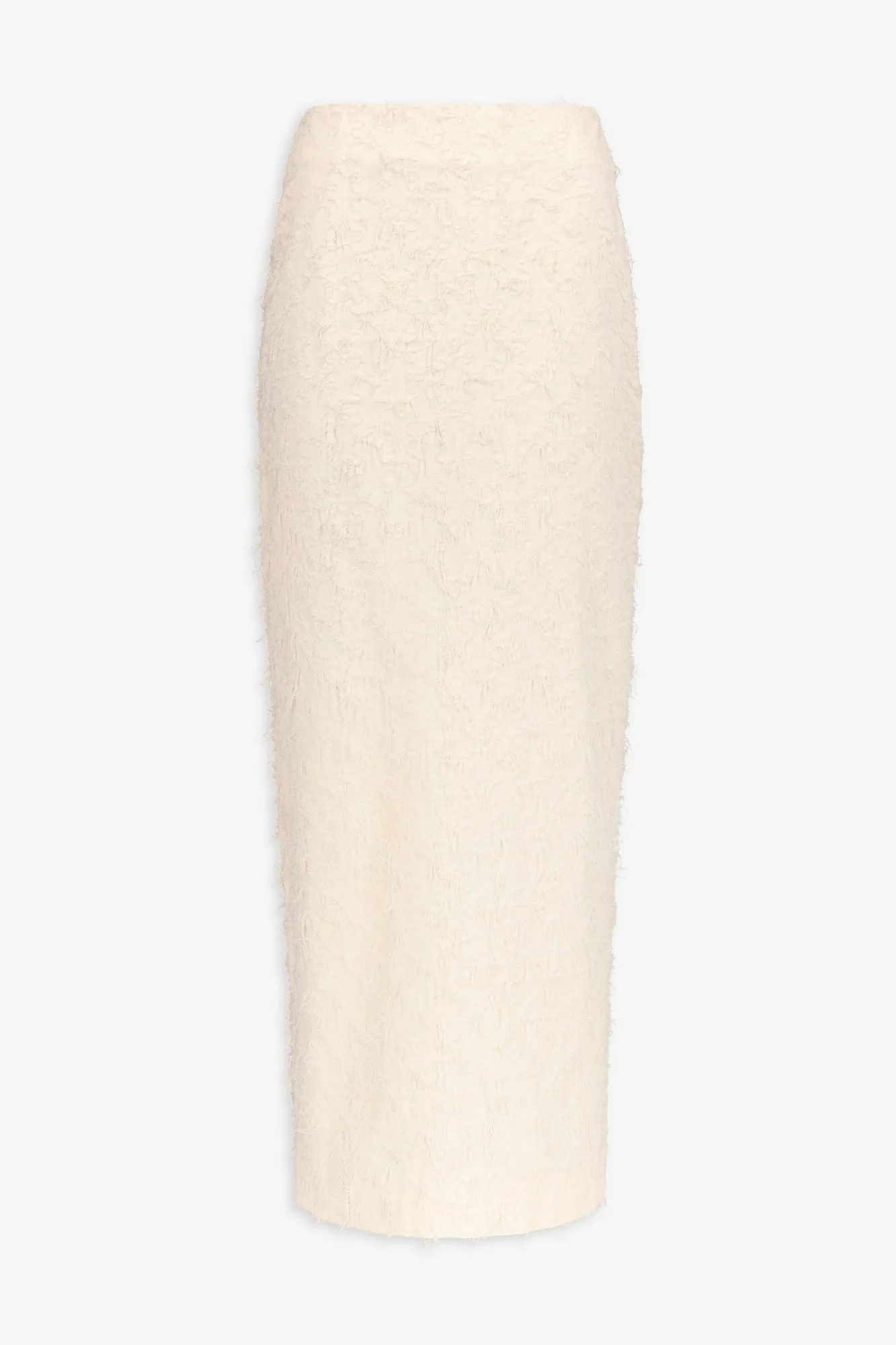 Ivory Textured Maxi Skirt With Fringed Thread Finish