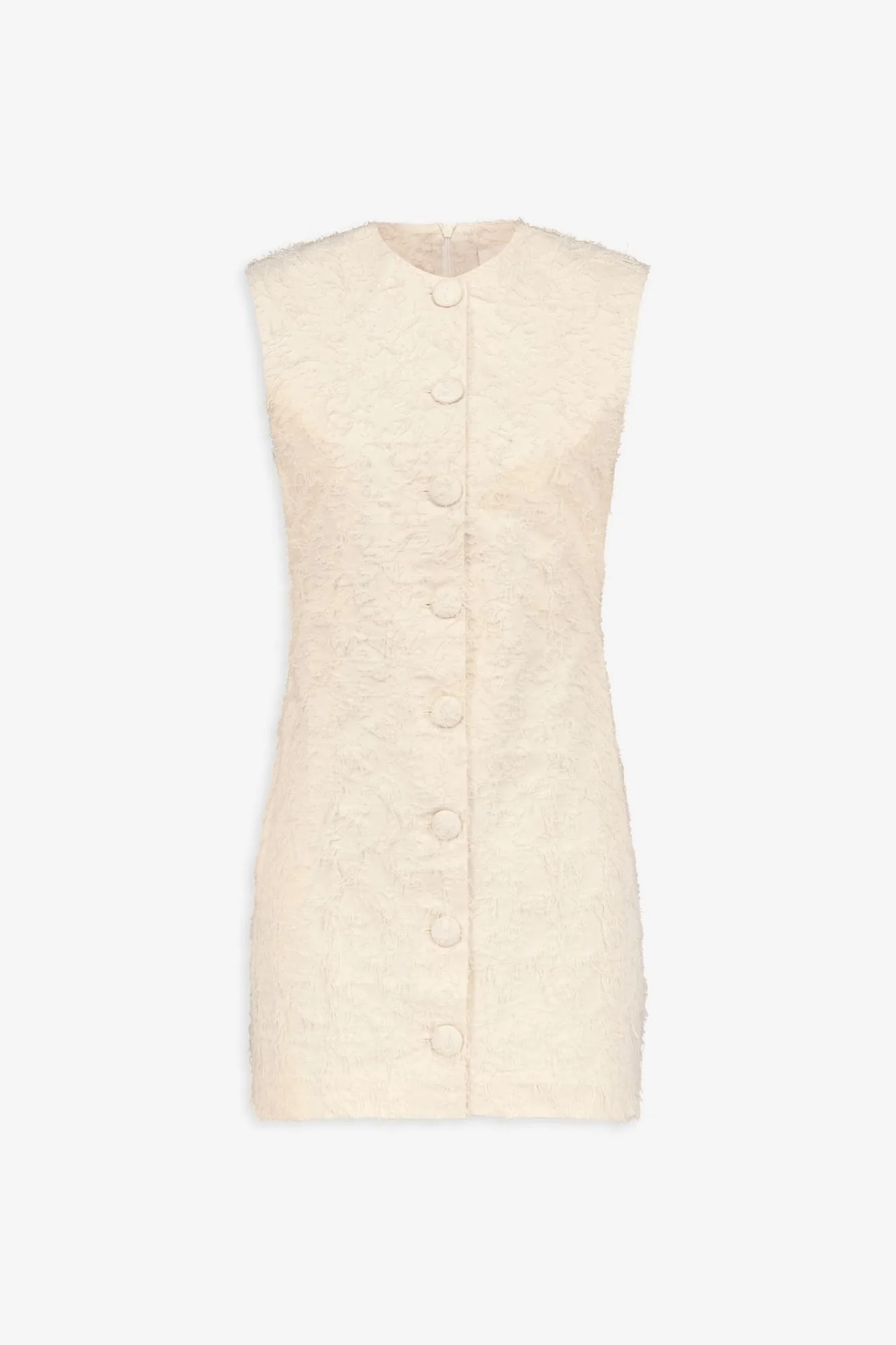 Ivory Textured Mini Dress With Fringed Thread Detail