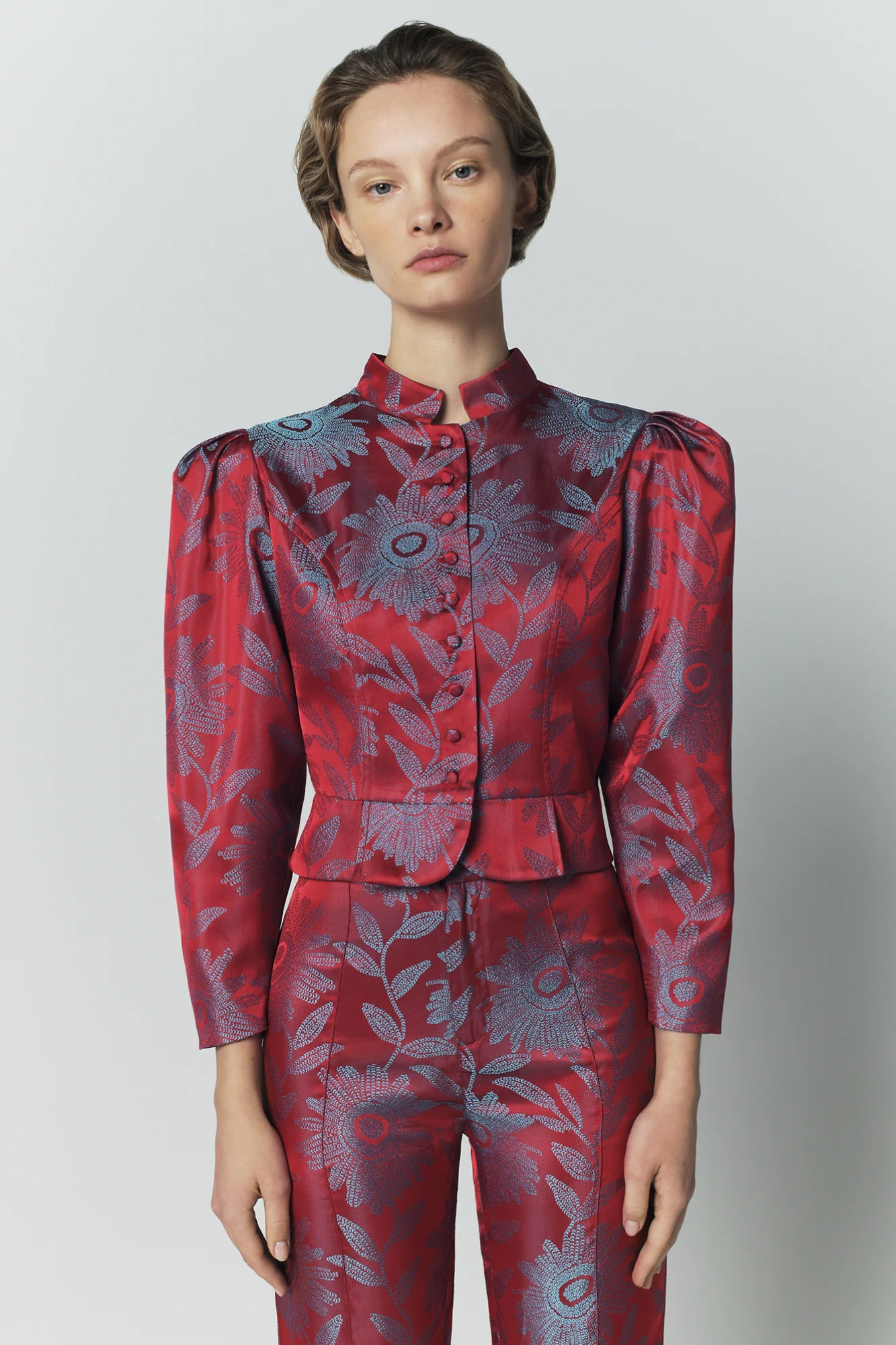 Jacquard Satin Puff Sleeve Jacket - Image 3