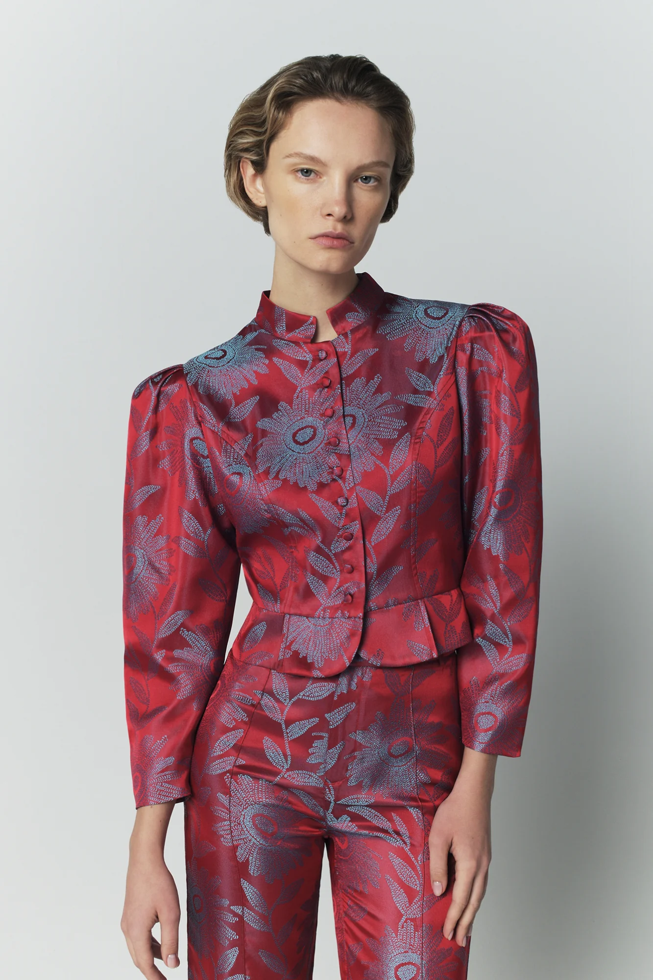 Jacquard Satin Puff Sleeve Jacket - Image 4