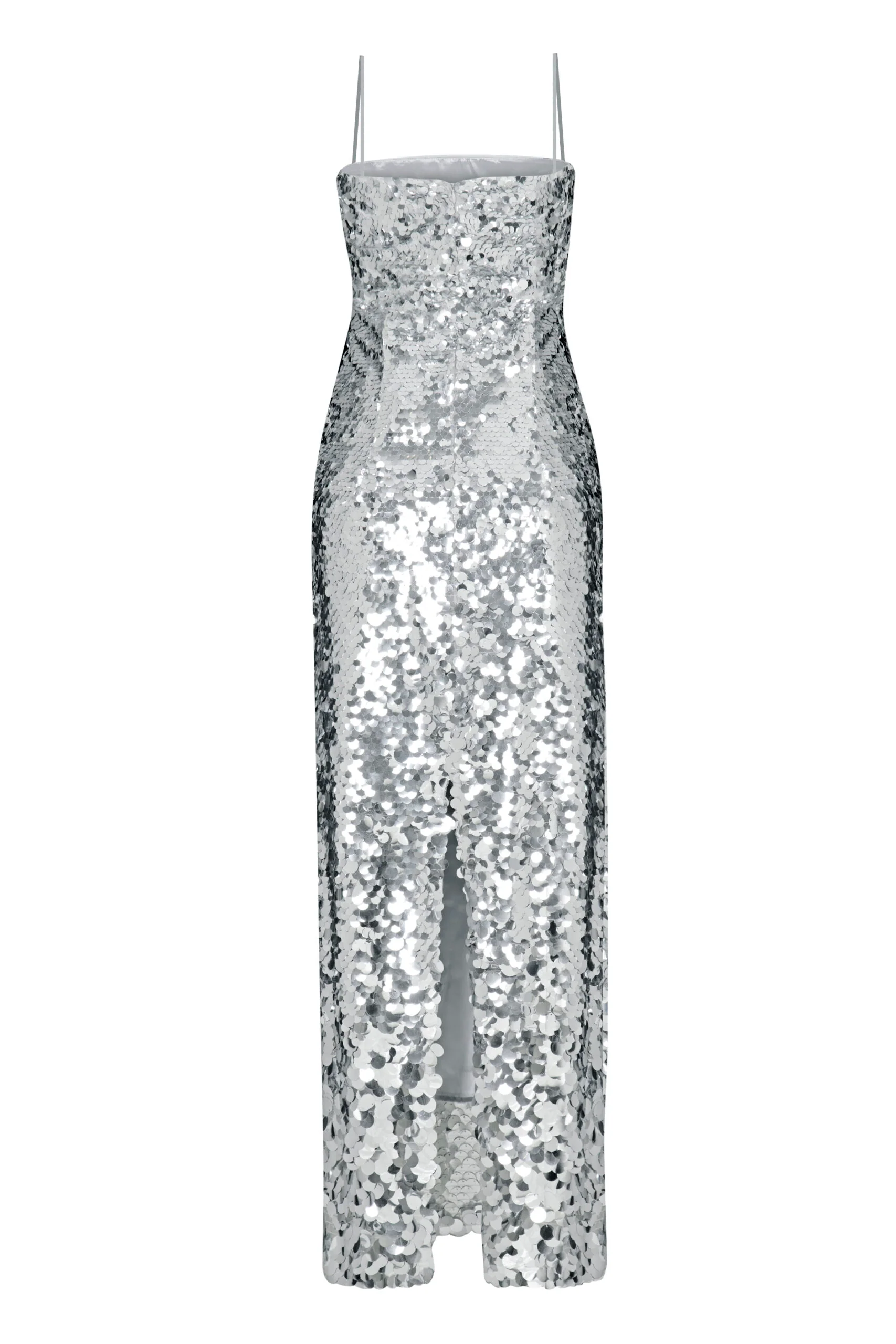 Kayra Dress – Silver Sequin Spaghetti Strap Gown - Image 2
