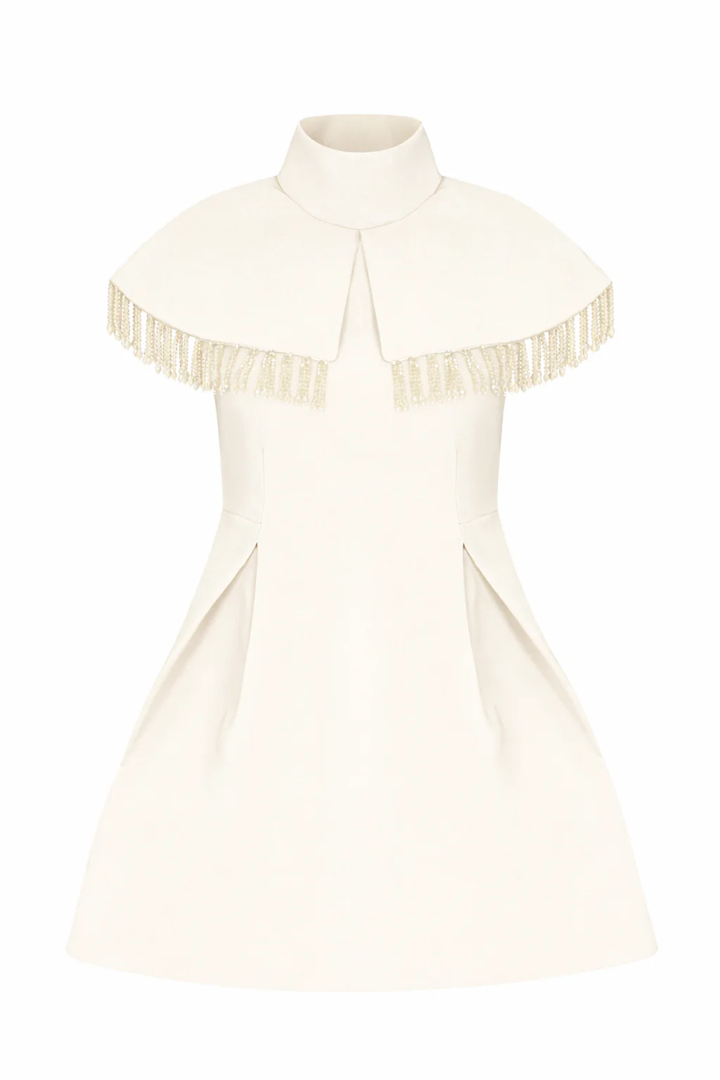 Kendal Dress – Off-White Pearl Fringe Cape Mini Dress - Image 2